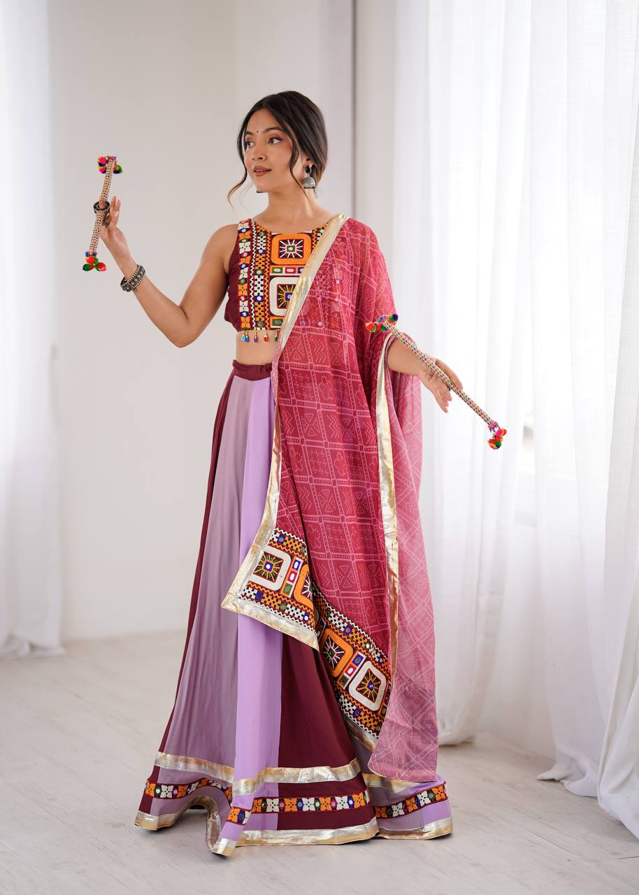 Navratri Special Heavy Rayon Lehenga Choli with Real Mirror & Gamthi Thread Work