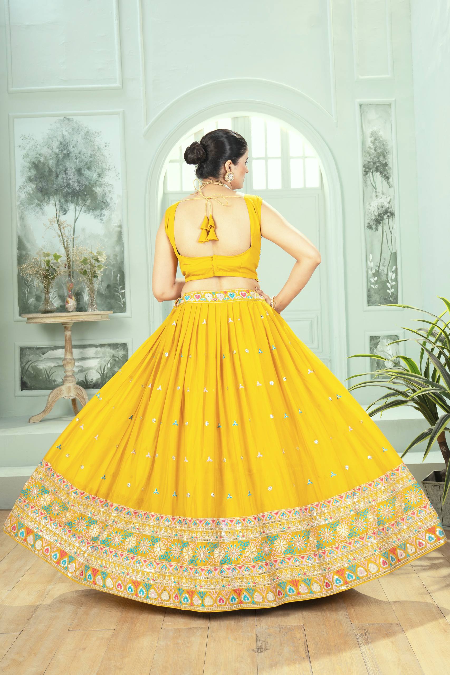 Haldi Special Yellow Color Georgette Embroidery Sequence Work Designer Lehenga Choli