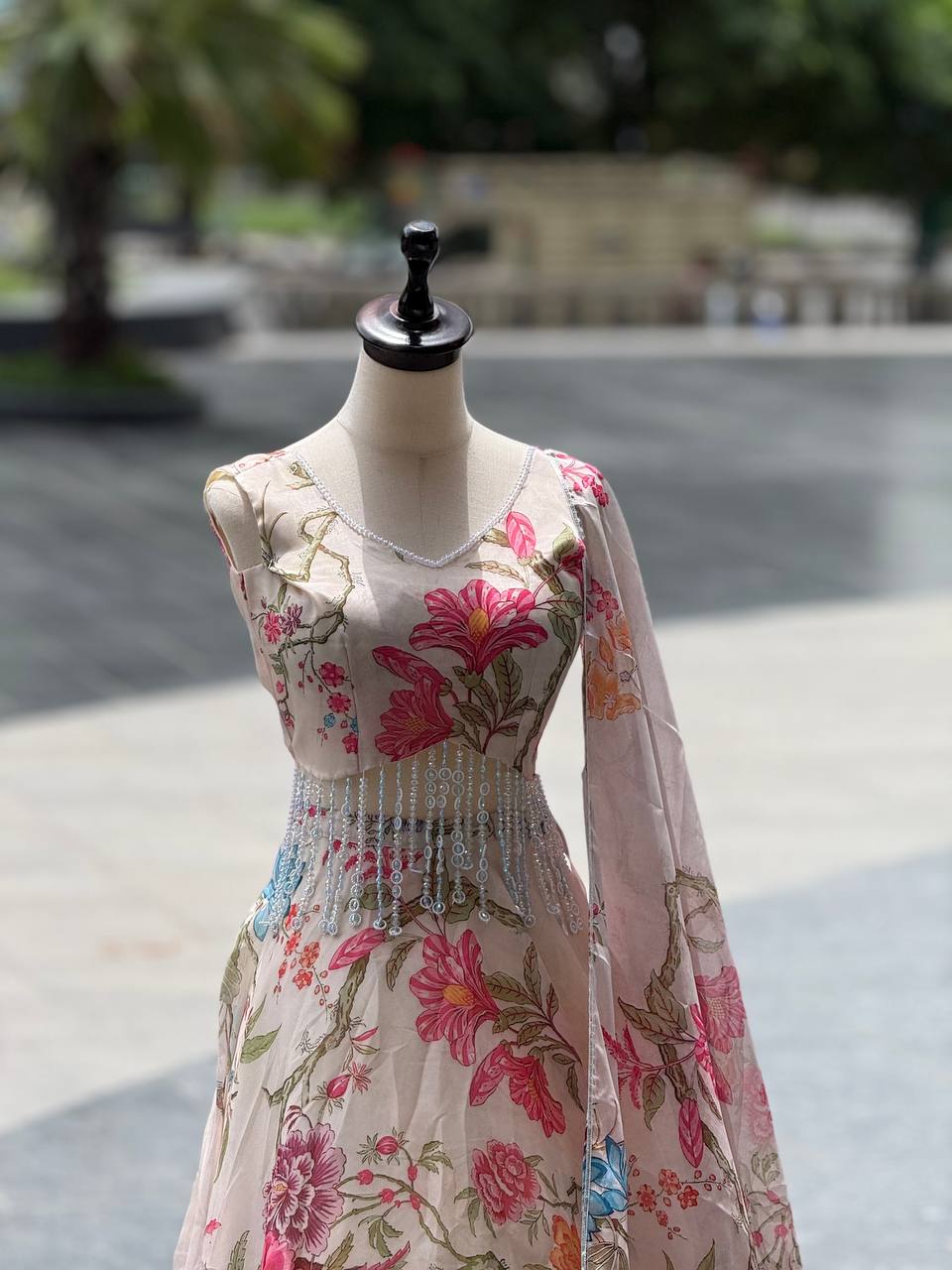 Pure jimmy Organza digital printed lehnga