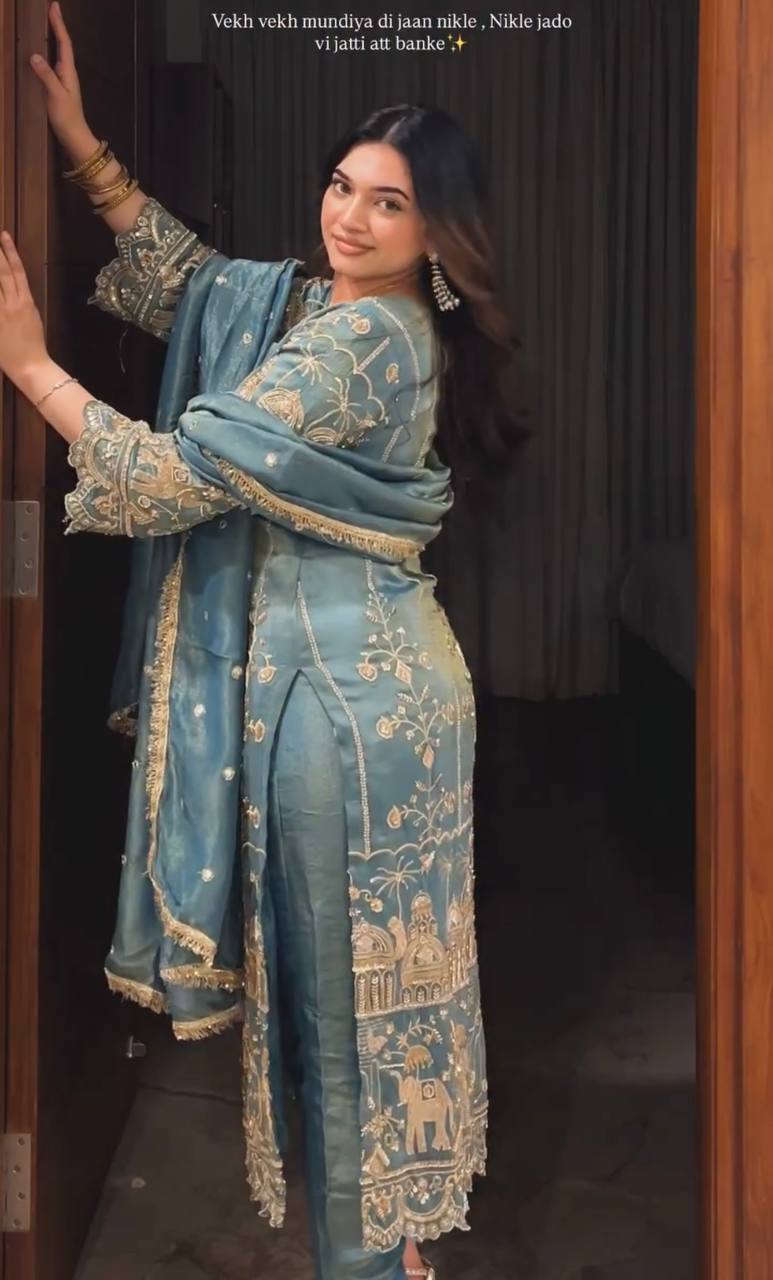 Designer Heavy Jimmy Choo Organza Suit Set with Dupatta – Chine Sequence Work
