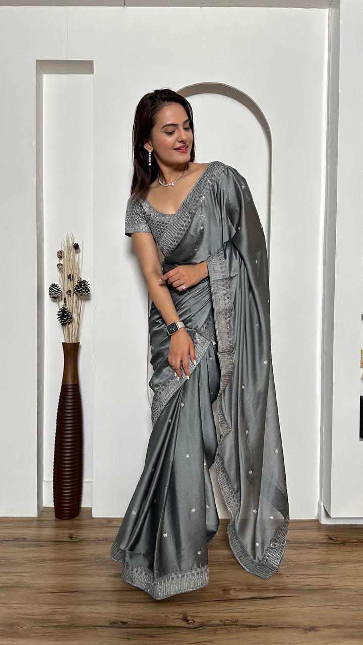 Rangoli Silk Designer Saree with Sequins, Dori & Stone Work with Unstitched Blouse