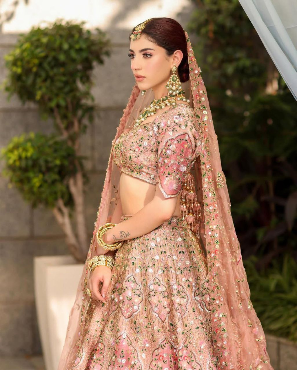 Designer Slub Silk Embroidered Peach Pink Elegance Lehenga