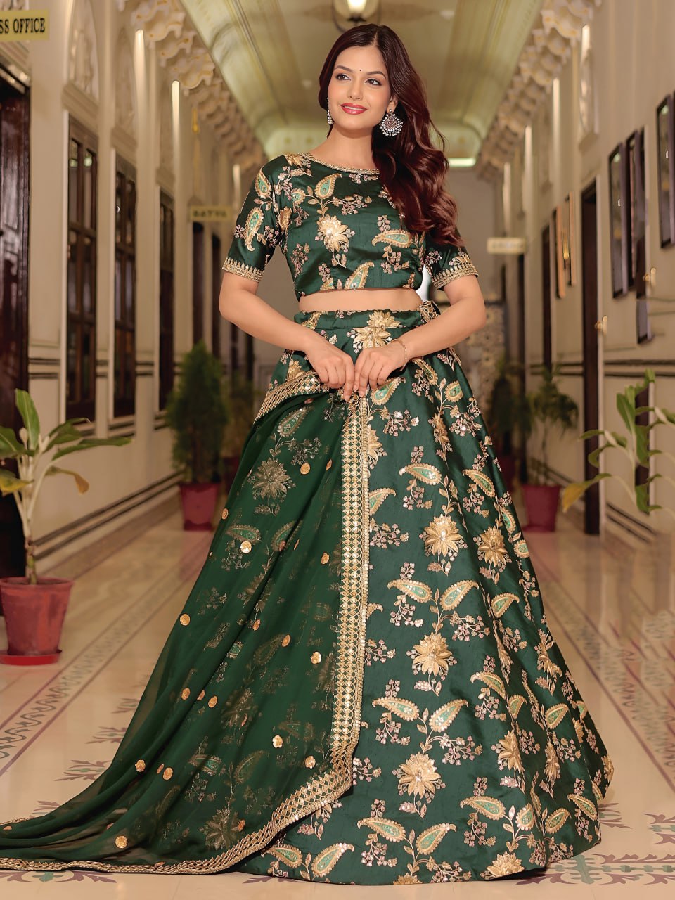 Dark Green Heritage Lehenga Set