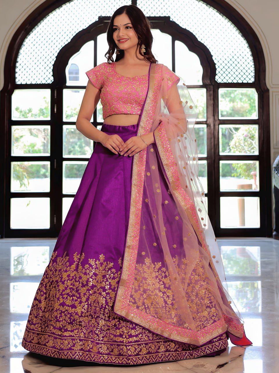 Purple and Pink Heritage Lehenga Set