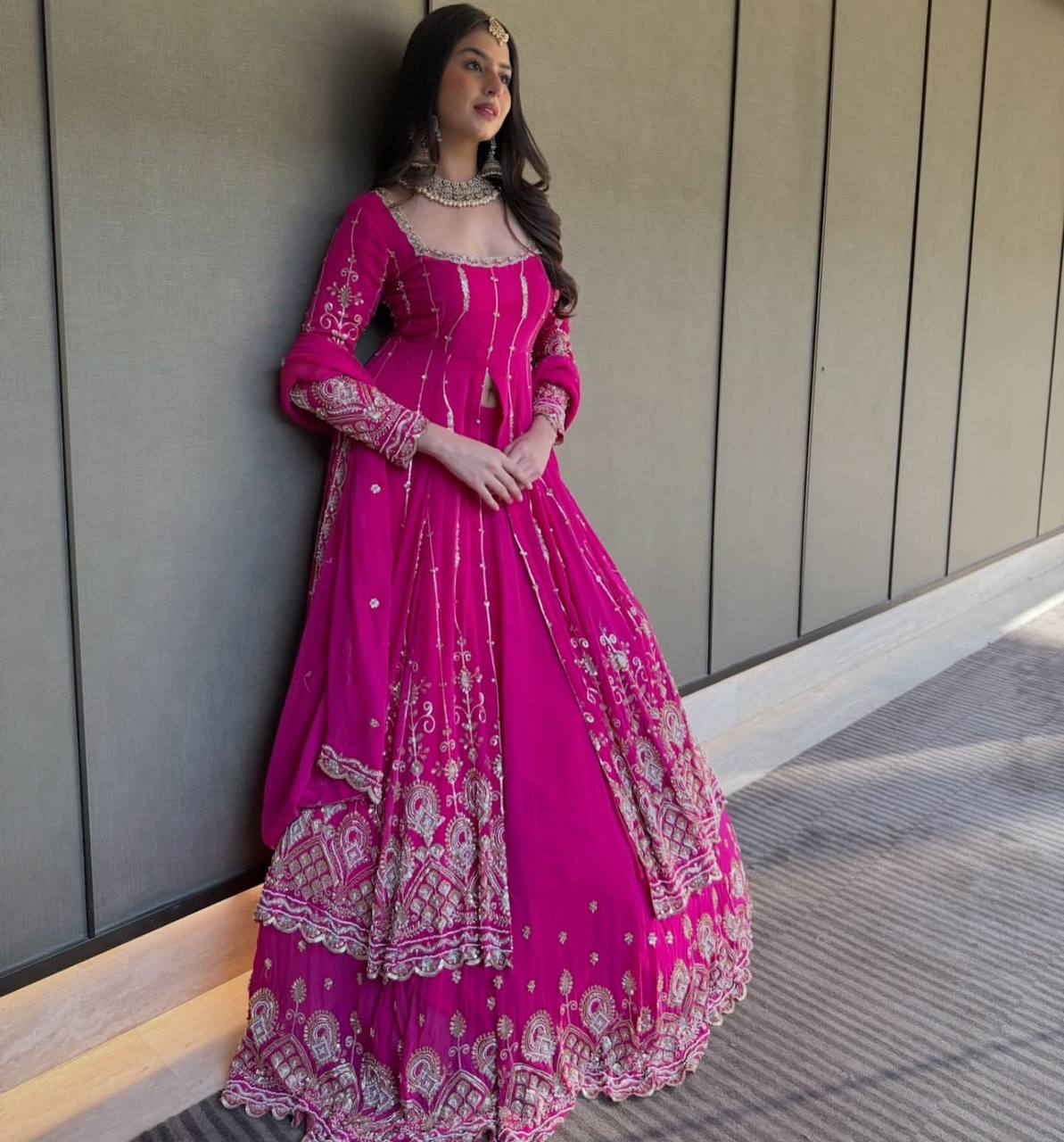 Designer Faux Georgette Lehenga Set with Embroidery Sequins & Dupatta