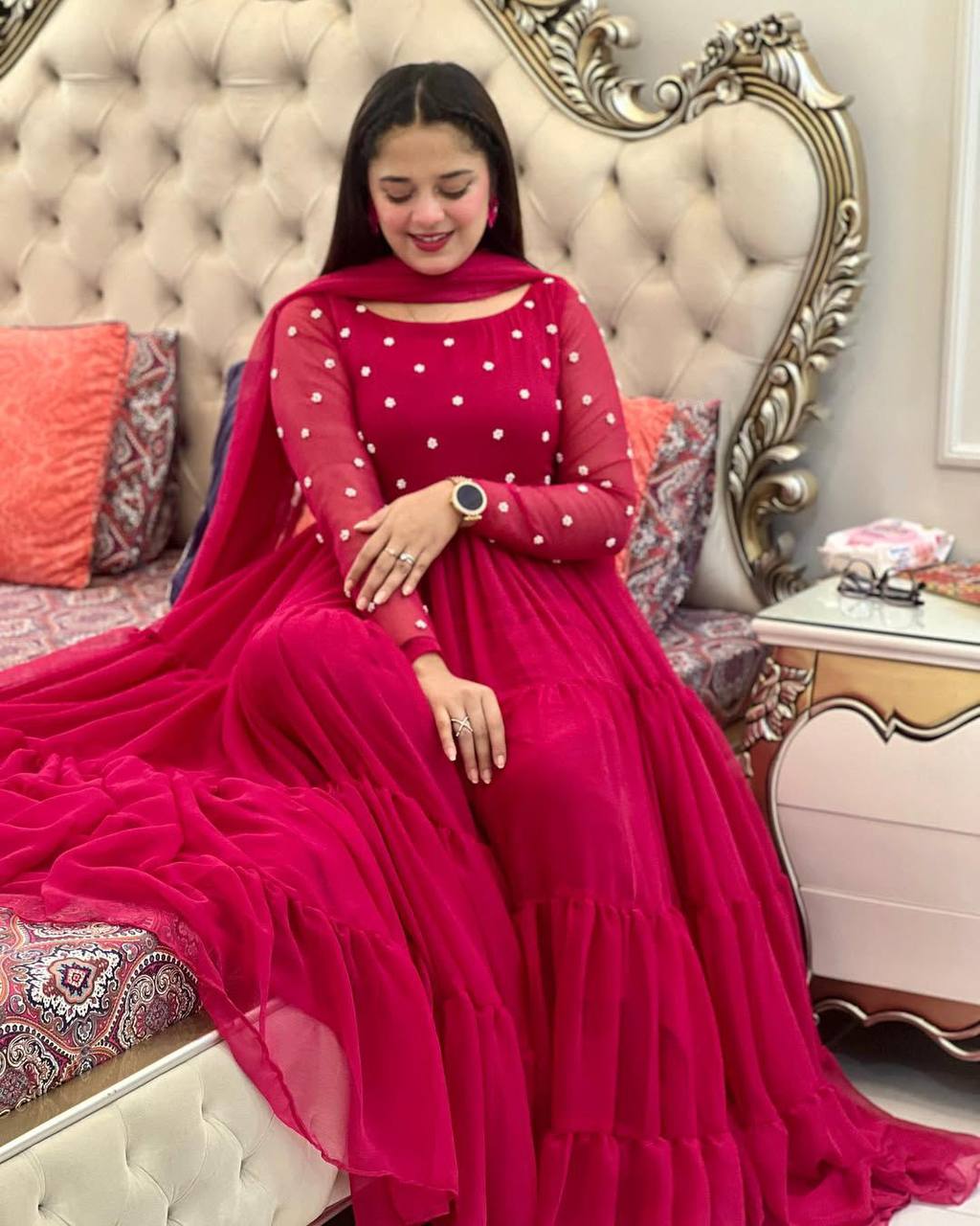 Exclusive 2-Piece Georgette Gown with Dupatta – Beads Work, Fully Stitched