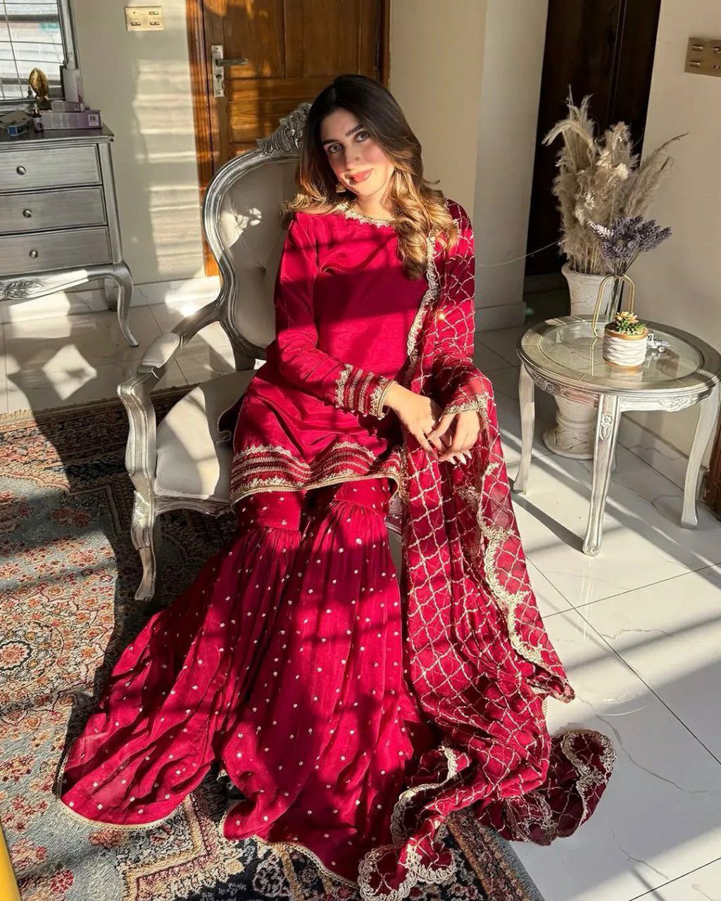 Party Wear Look Top-Plazzo and Dupatta With Heavy Embroidery Work