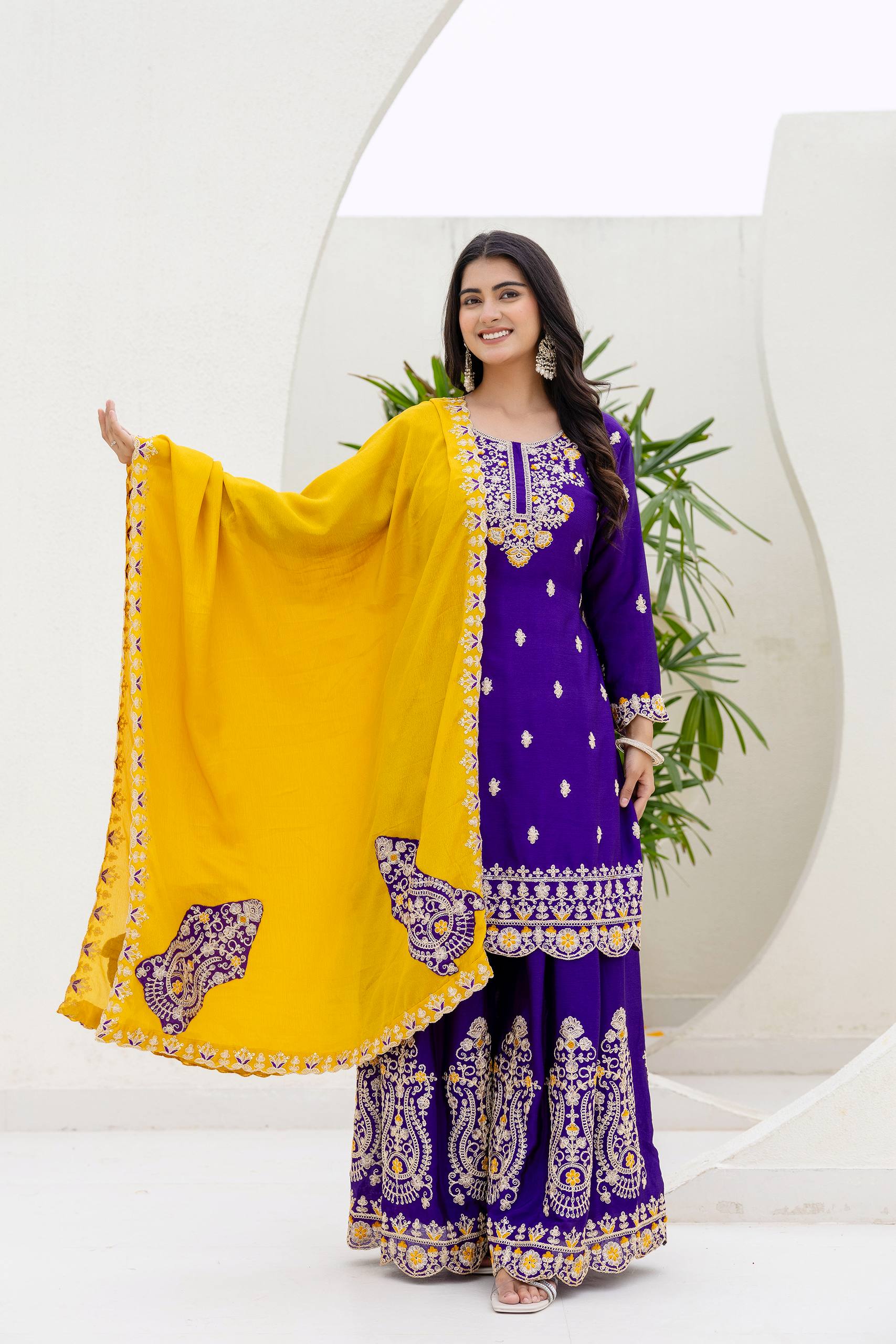 Women Ethnic Motifs Embroidered Kurta with Sharara & Dupatta
