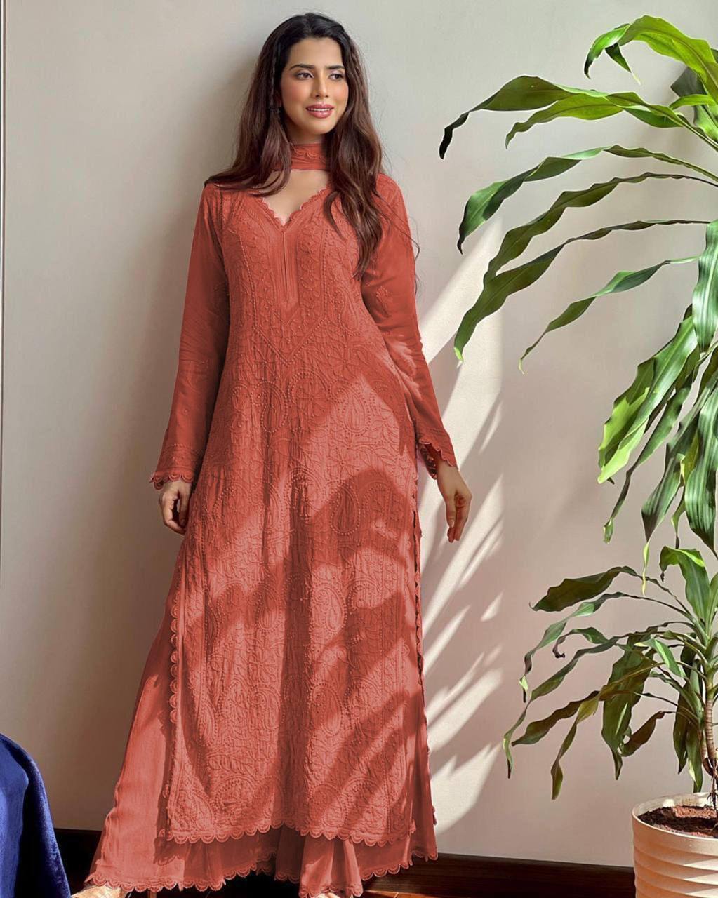 New Maroon L  Trend Chikankari special Ethnic Set