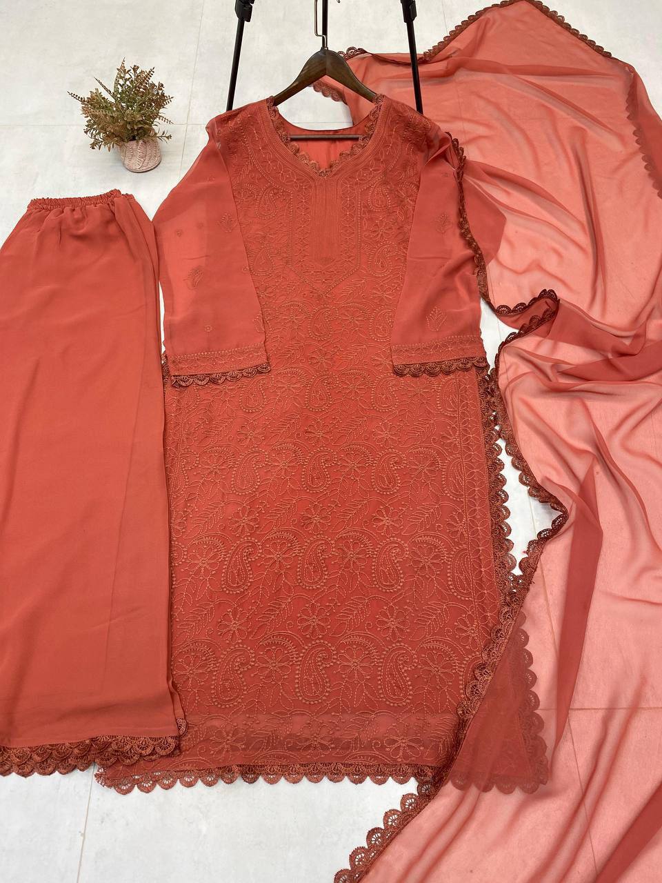 New Maroon L  Trend Chikankari special Ethnic Set