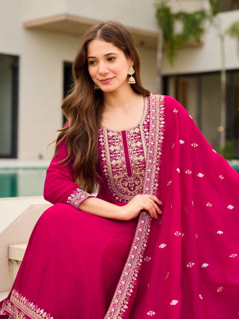 Women Ethnic Motifs Printed Anarkali Kurta with Trouser & Dupatta
