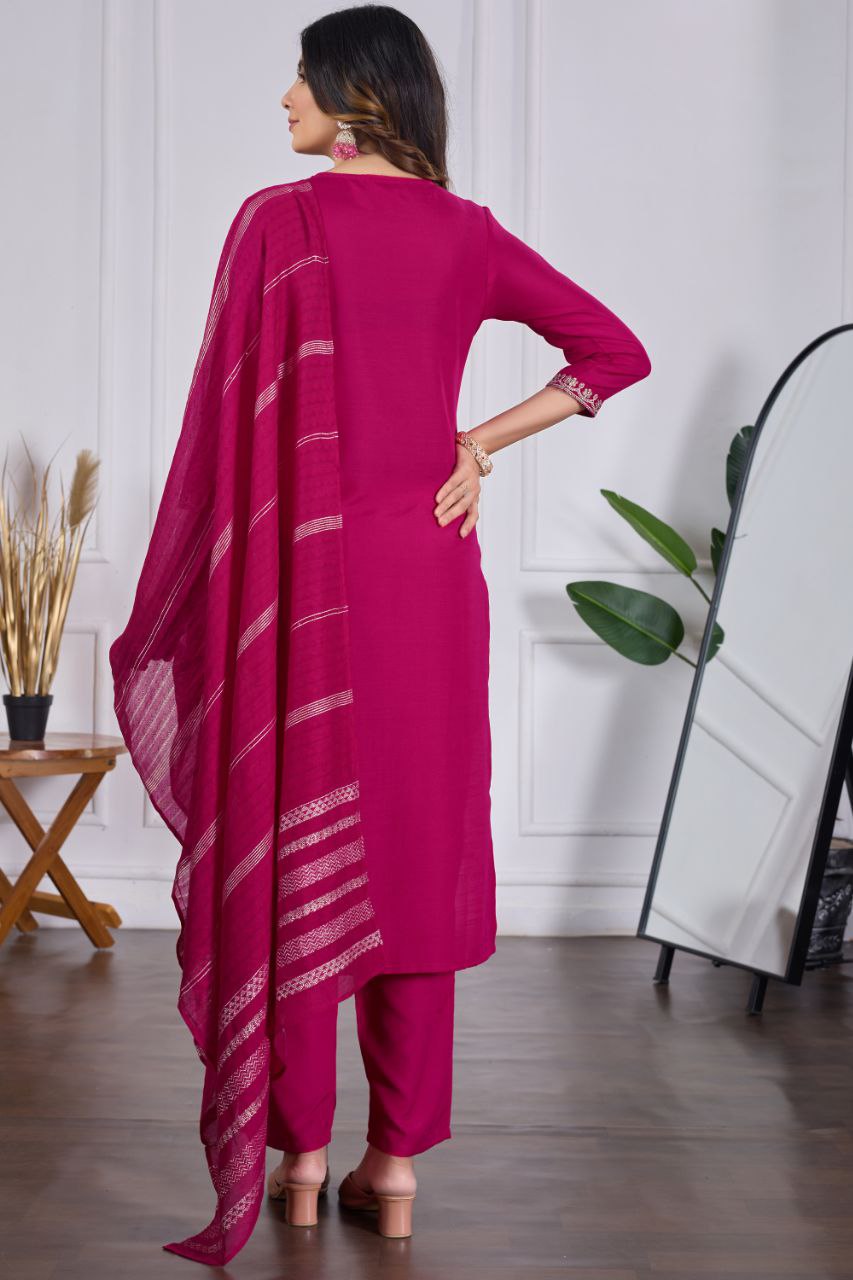 Women Embroidered Kurta with Pant & Dupatta