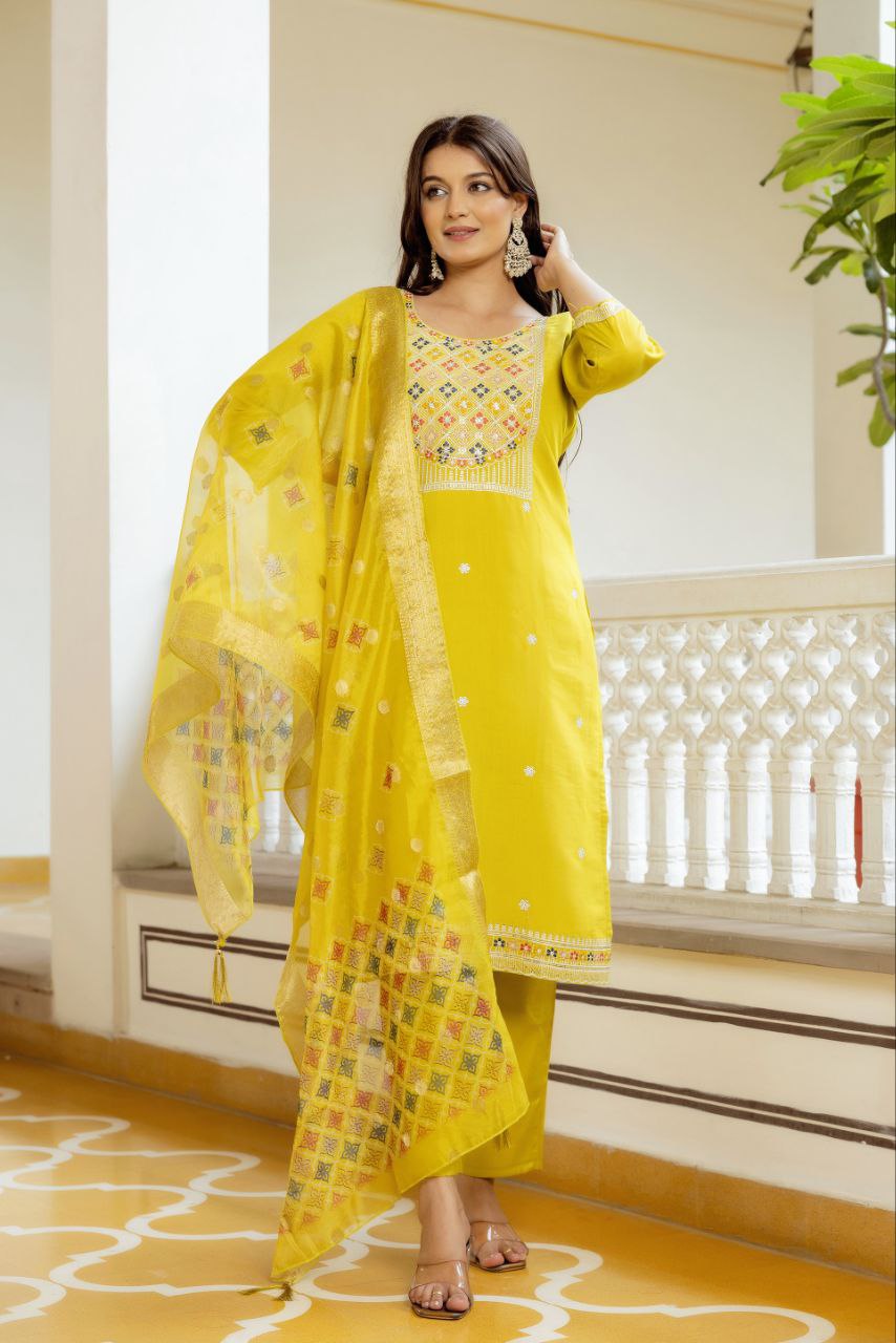 Rangrsa Ethnic Motifs Embroidered Regular Thread Work Kurta With Trousers & Dupatta