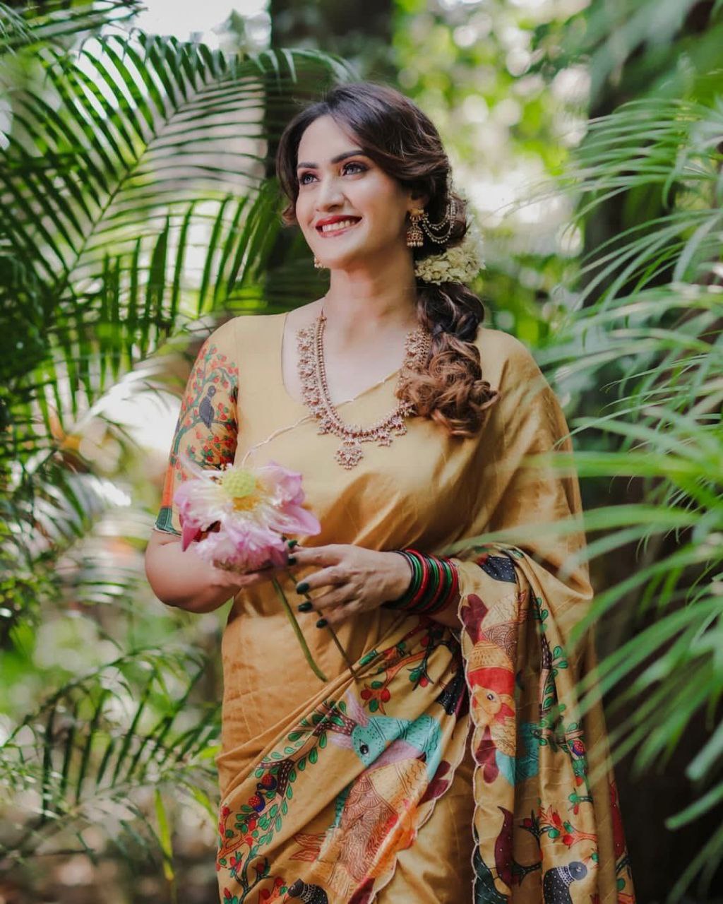 Handloom Tussar Silk Saree with Kalamkari Digital Print & Printed Blouse