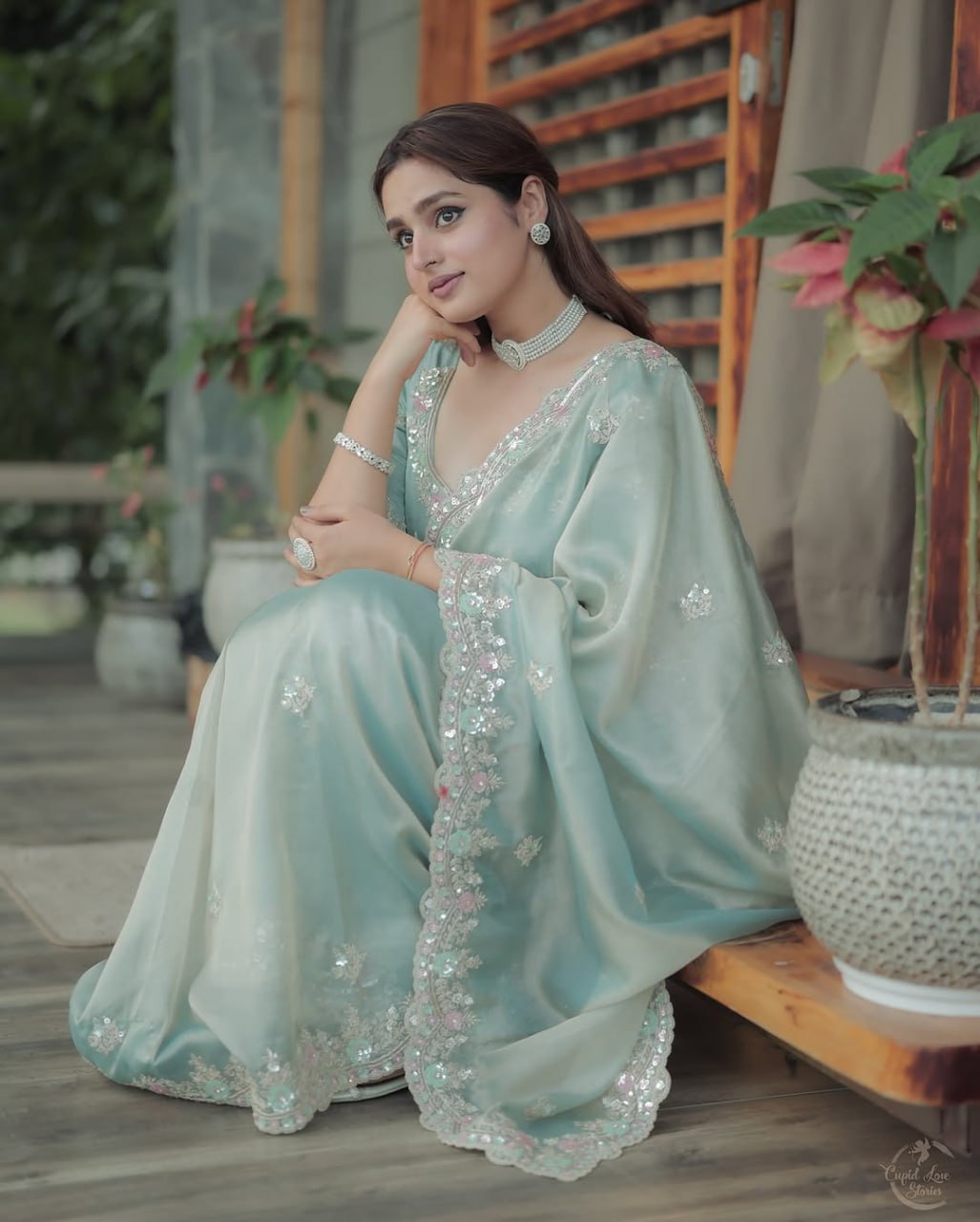 Heavy Soft Fandy Satin Silk Saree with Embroidery, Sequences & Cutwork Border