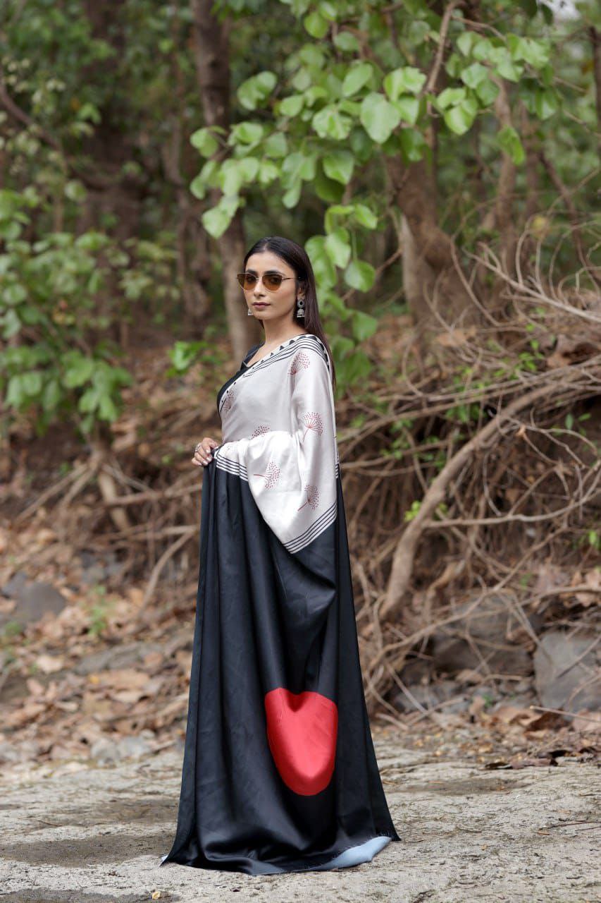 Digital Print Japan Satin Saree with Blouse