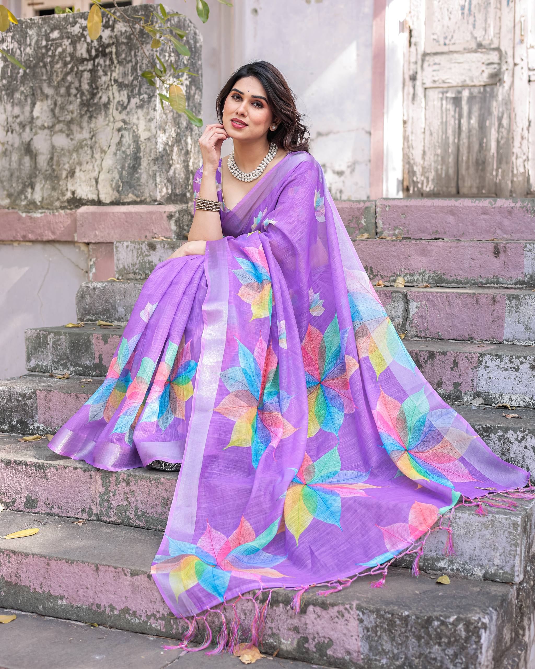 New South Hit Printed Linen Cotton Saree with Blouse