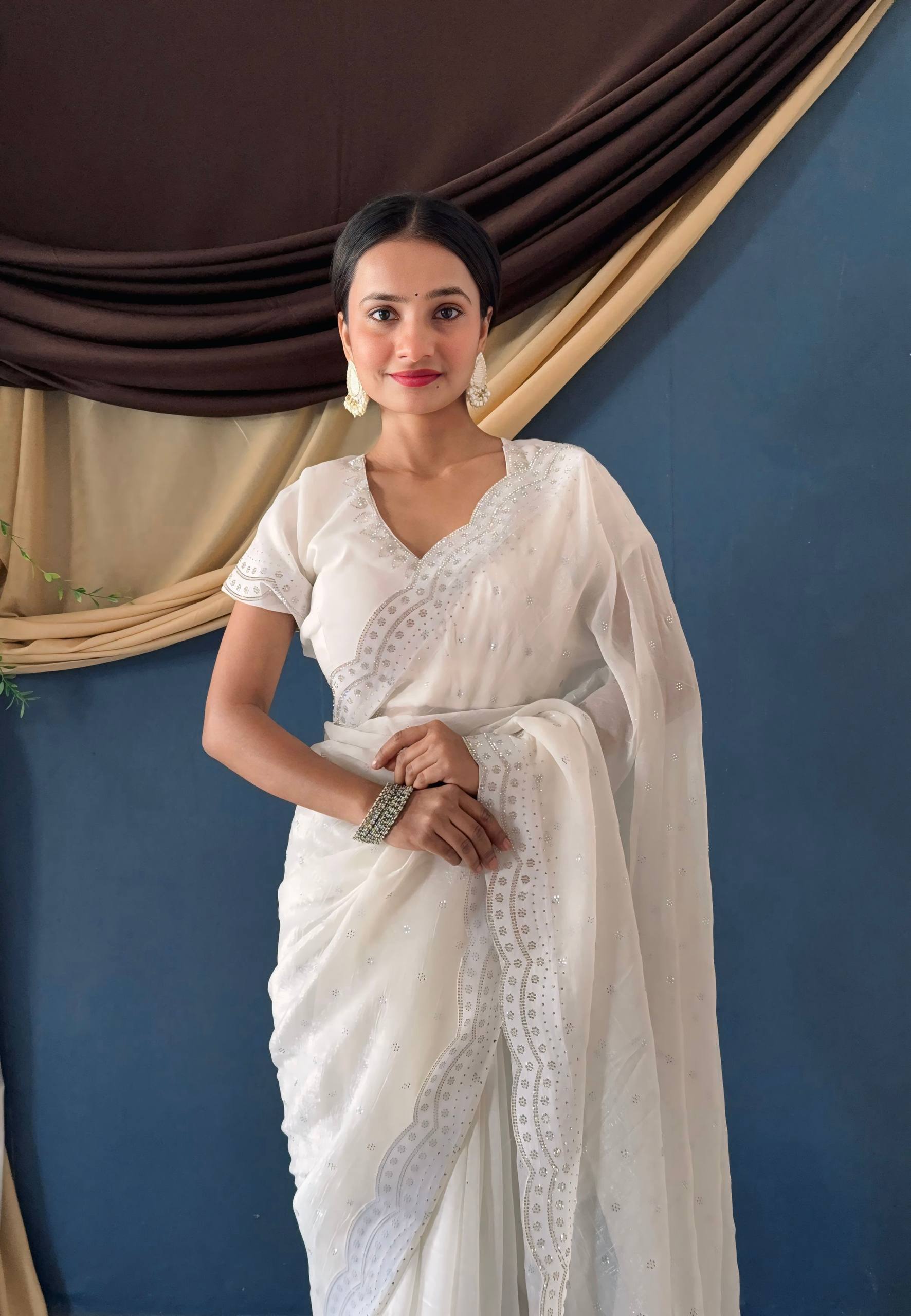 Soft Georgette Designer Party Wear Saree With Swarovski Zarkan Work