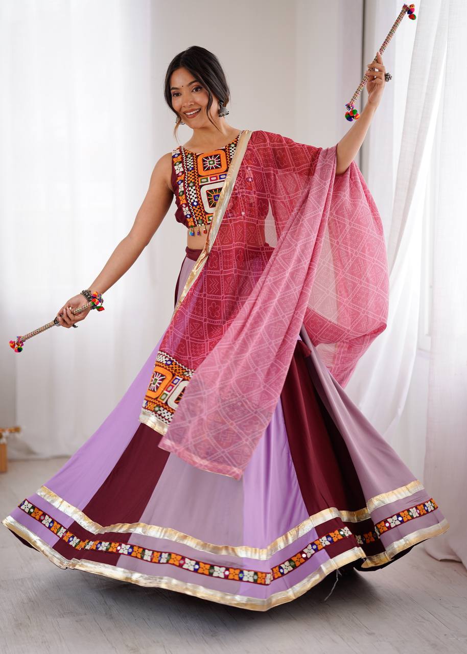 Navratri Special Heavy Rayon Lehenga Choli with Real Mirror & Gamthi Thread Work
