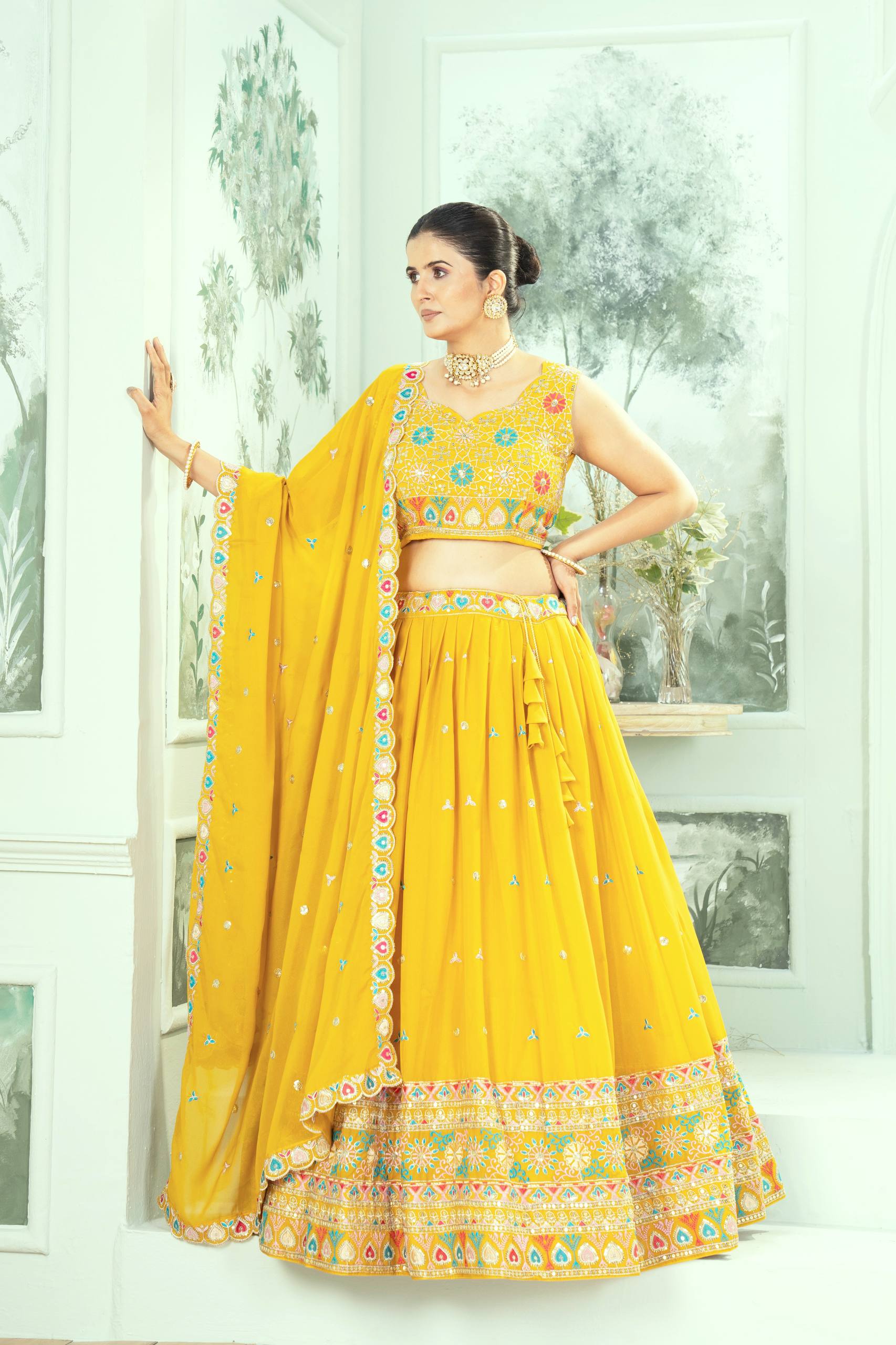 Haldi Special Yellow Color Georgette Embroidery Sequence Work Designer Lehenga Choli