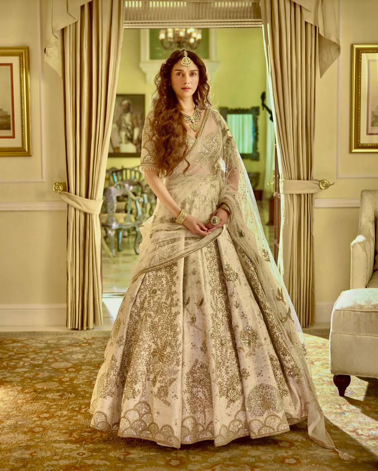 Heavy slub silk lehenga with sequins  dori & zari work