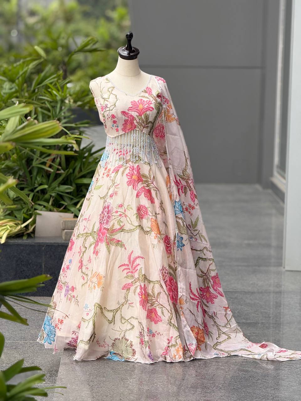 Pure jimmy Organza digital printed lehnga