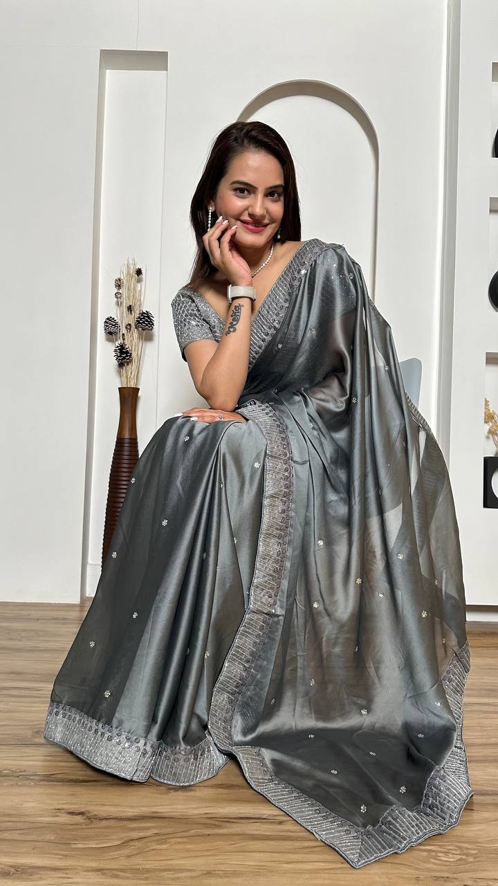 Rangoli Silk Designer Saree with Sequins, Dori & Stone Work with Unstitched Blouse