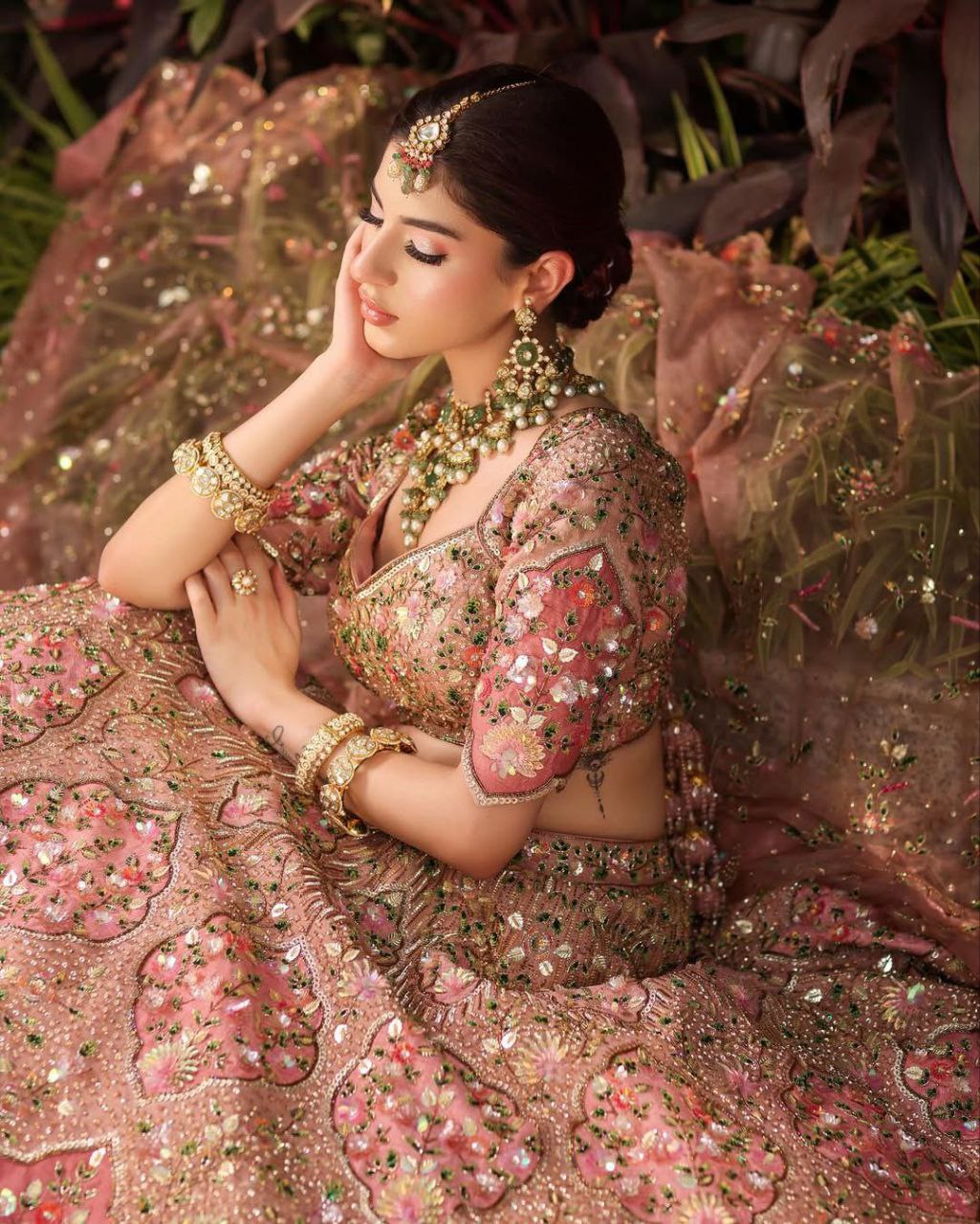 Designer Slub Silk Embroidered Peach Pink Elegance Lehenga
