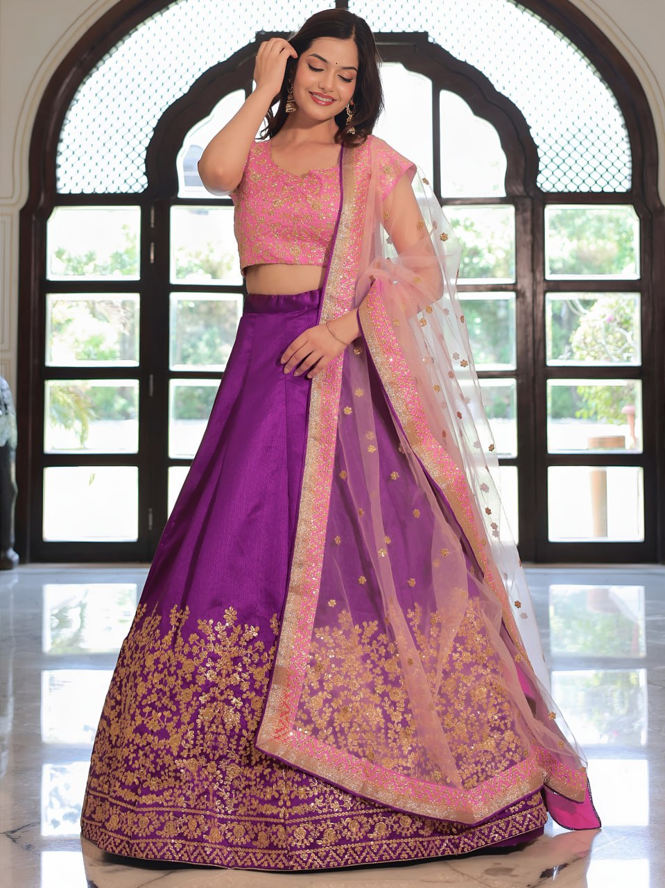 Purple and Pink Heritage Lehenga Set