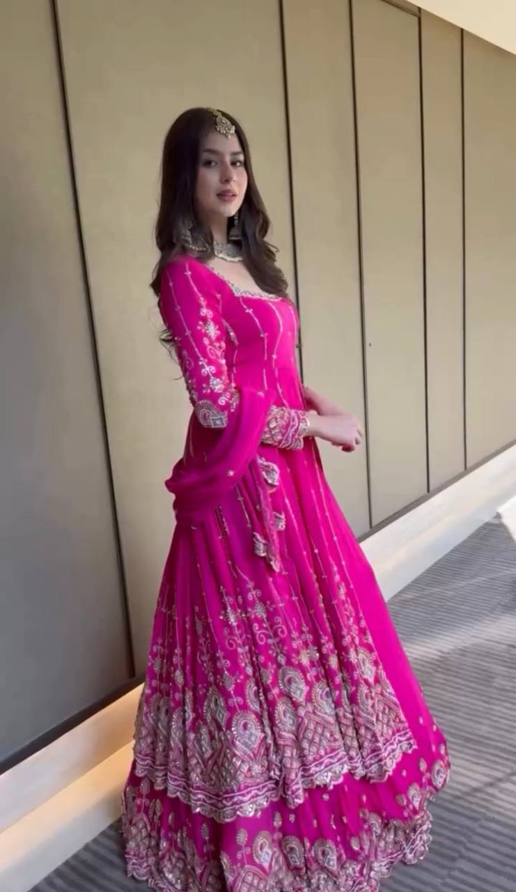 Designer Faux Georgette Lehenga Set with Embroidery Sequins & Dupatta