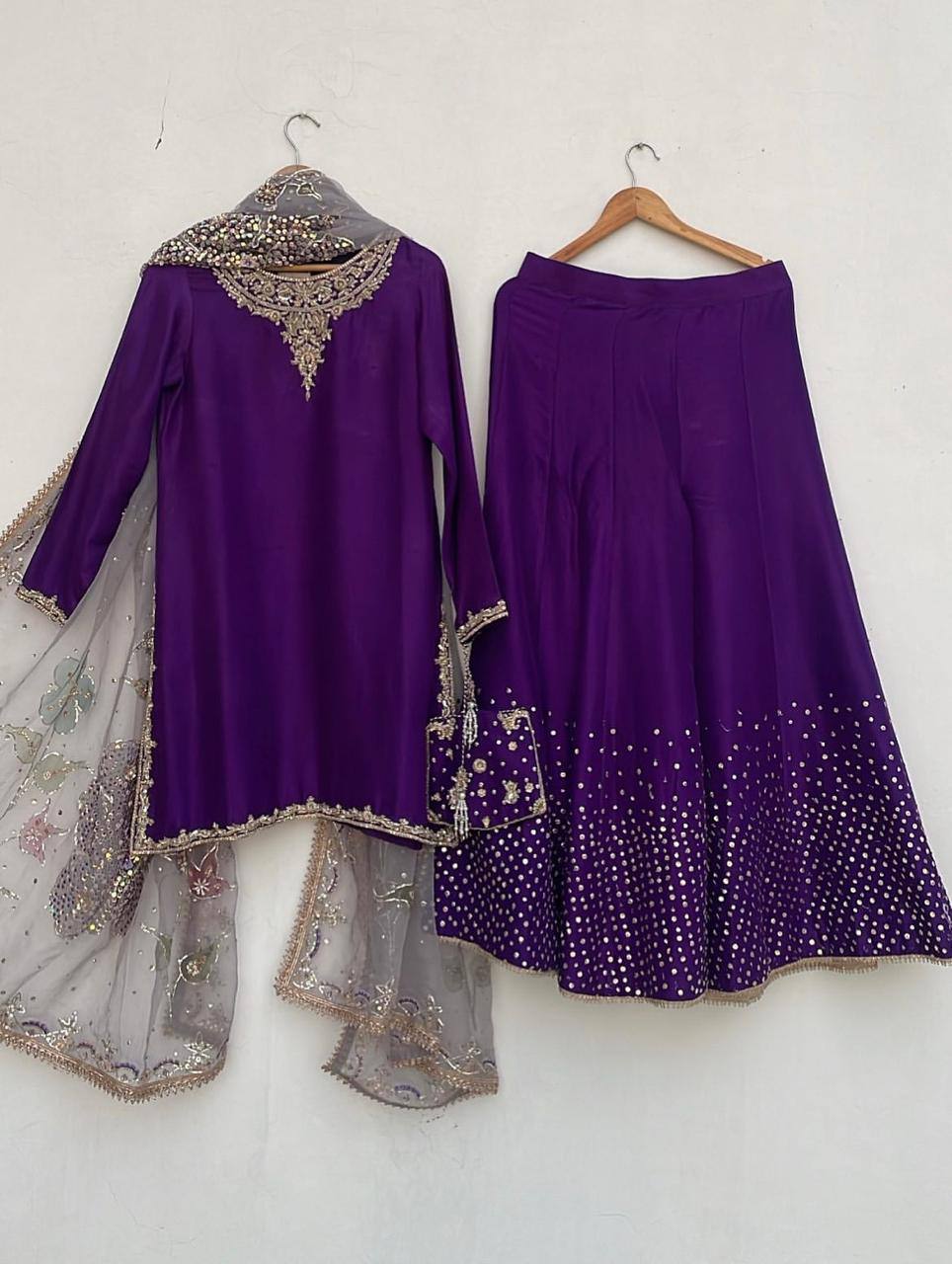 Exclusive 3-Piece Plazzo Set with Dupatta – Chinon Fabric with Sequence Embroidery
