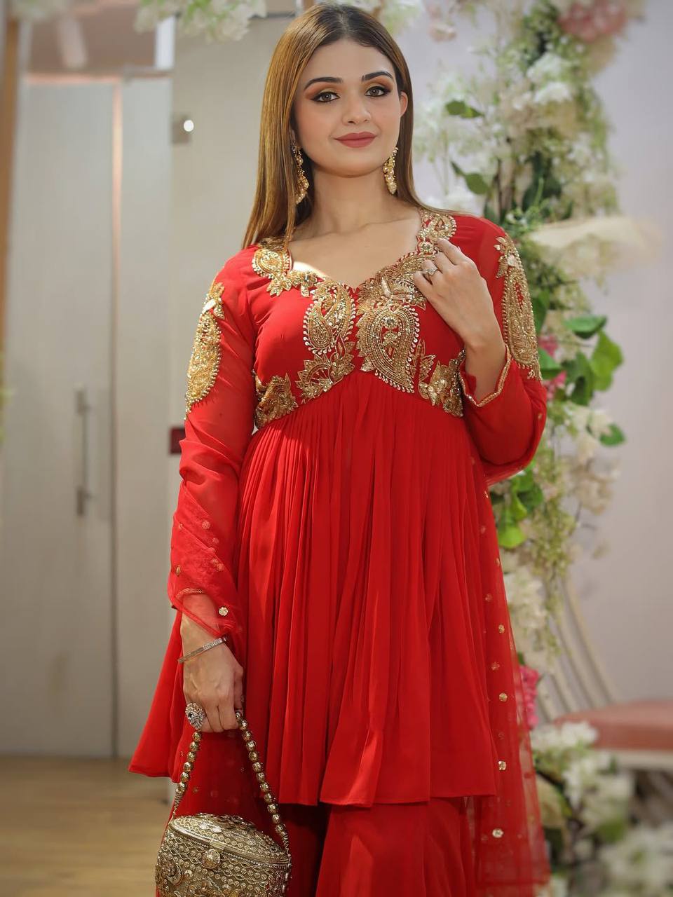 Exclusive One-Piece Cowl Dress Set with Shrug – Chinon Fabric with Sequence Embroidery