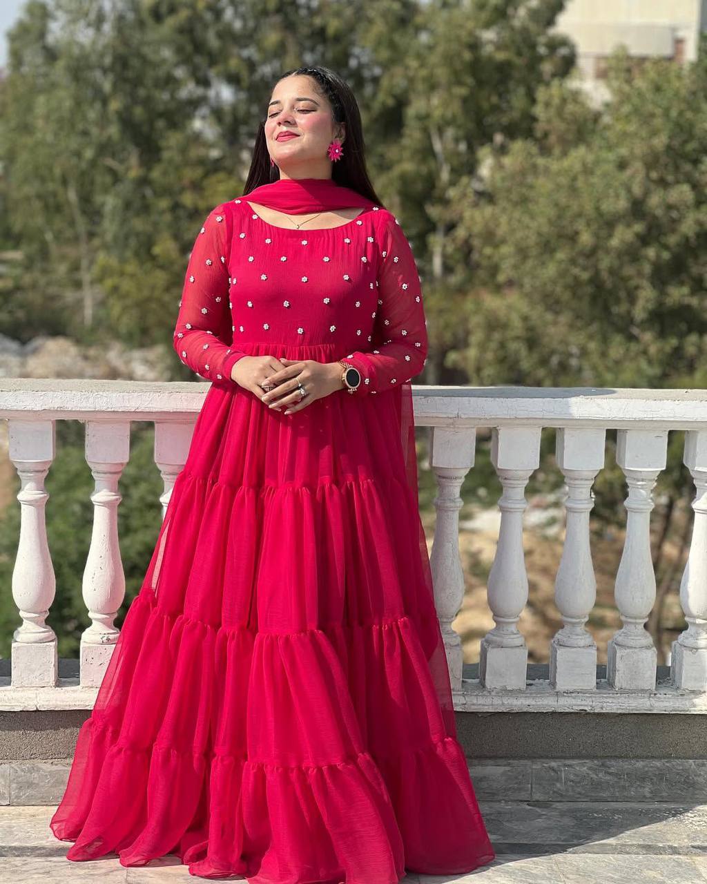 Exclusive 2-Piece Georgette Gown with Dupatta – Beads Work, Fully Stitched
