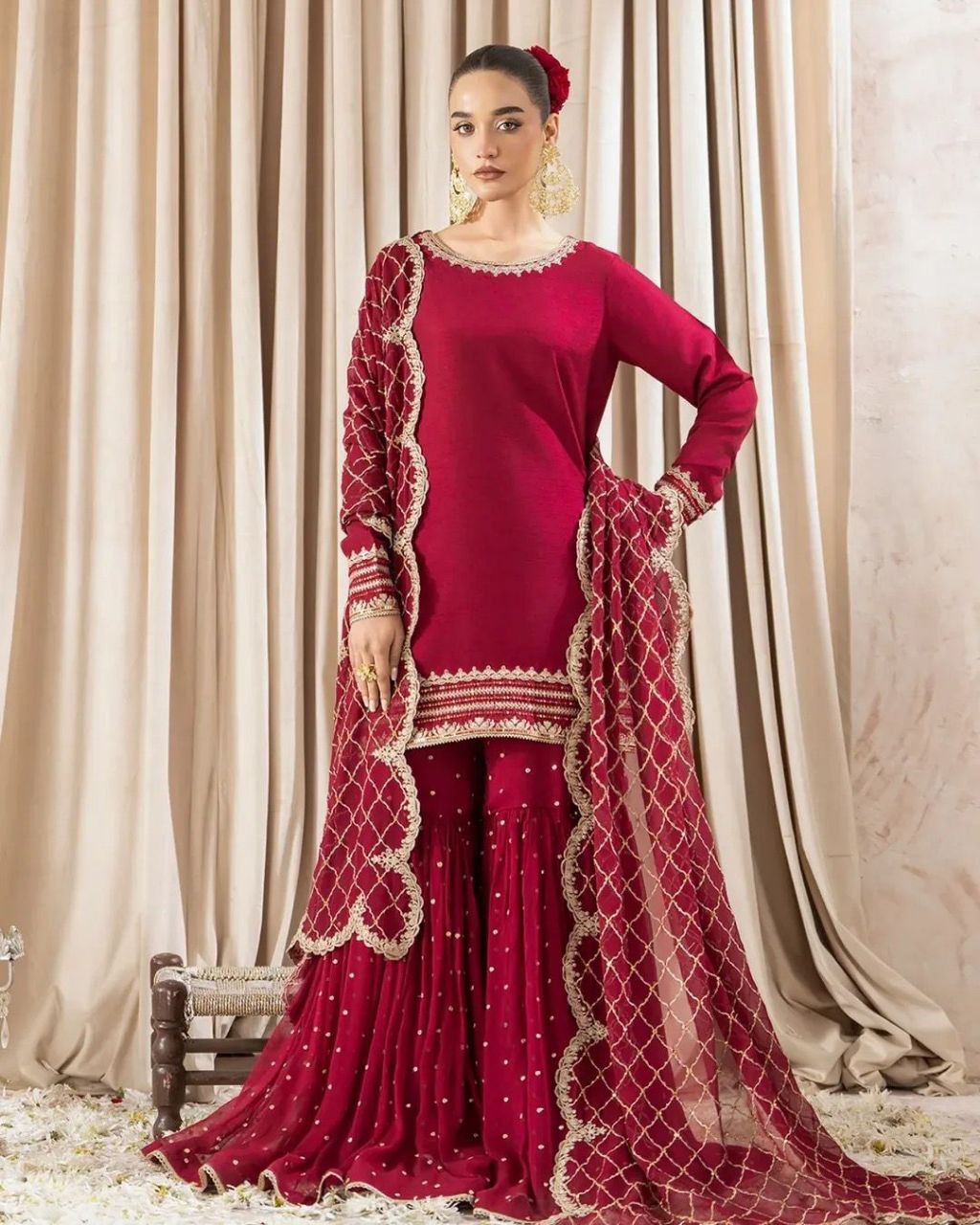 Party Wear Look Top-Plazzo and Dupatta With Heavy Embroidery Work