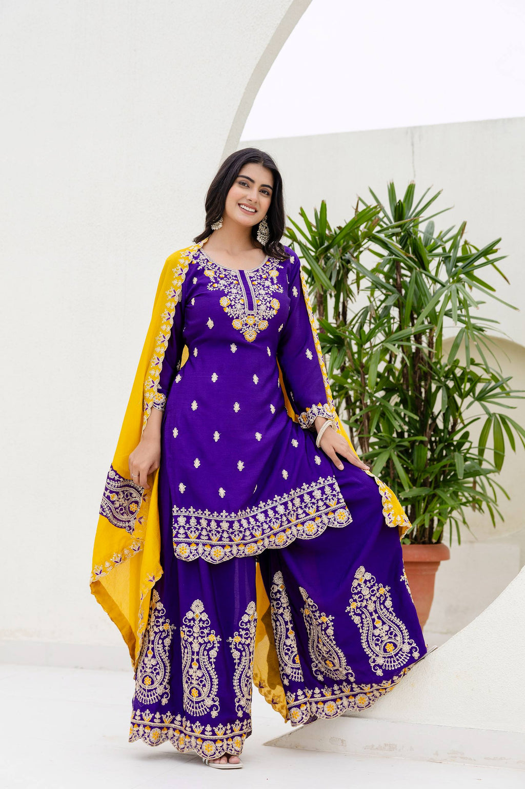 Women Ethnic Motifs Embroidered Kurta with Sharara & Dupatta