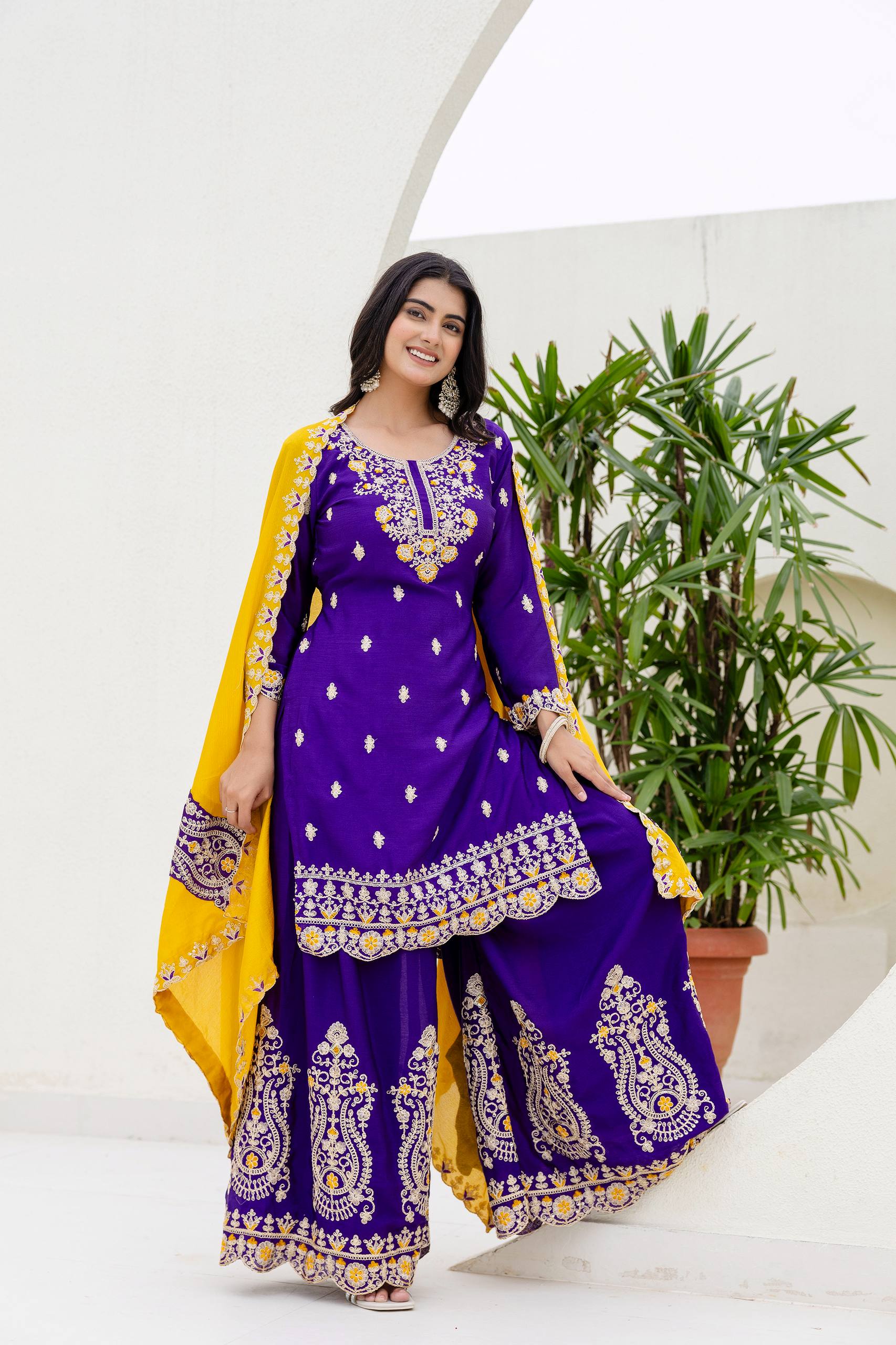Women Ethnic Motifs Embroidered Kurta with Sharara & Dupatta