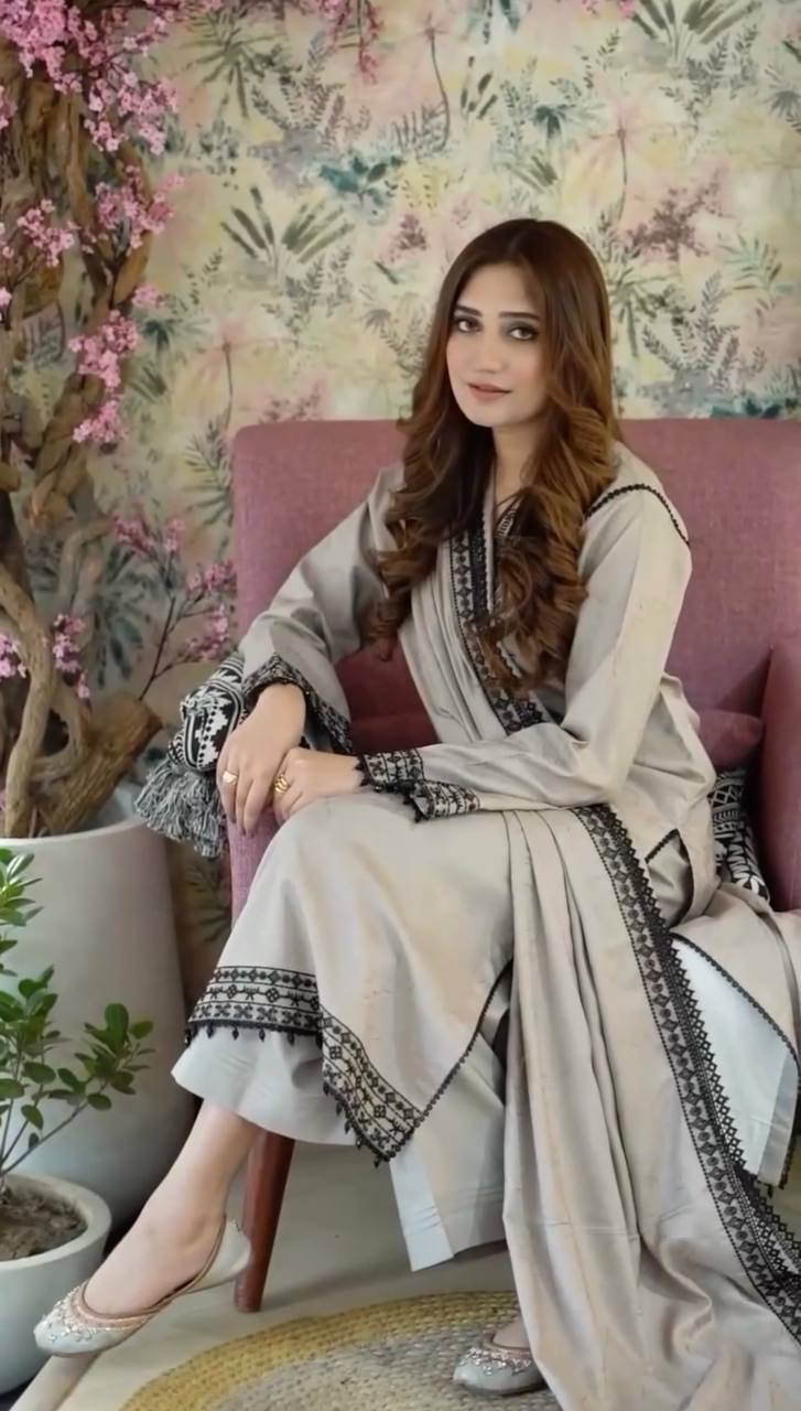 Designer Party Wear Faux Georgette Suit Set with Embroidery / rangrasa
