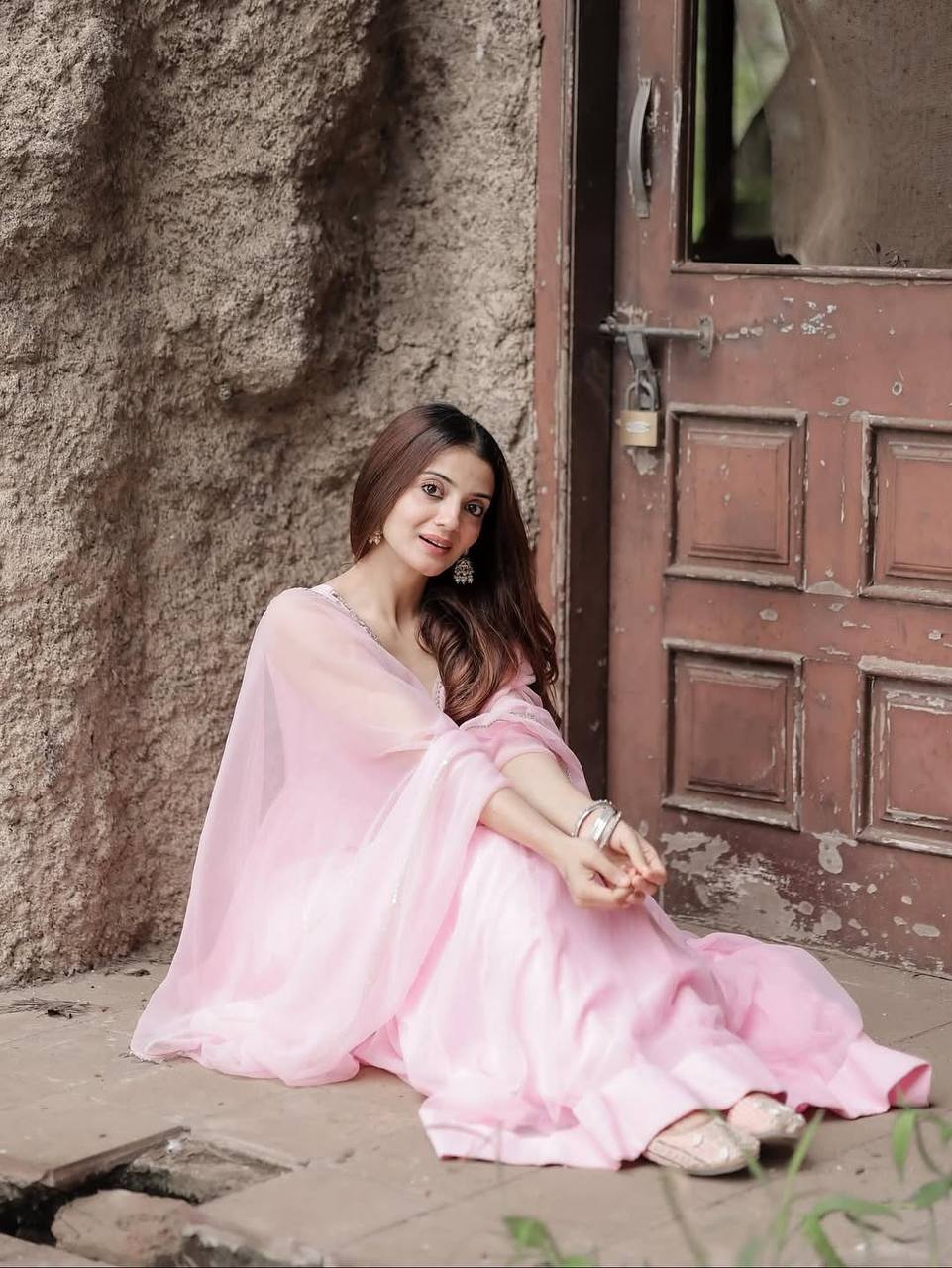 Women Empire Mirror Work Kurta with Trousers & Dupatta