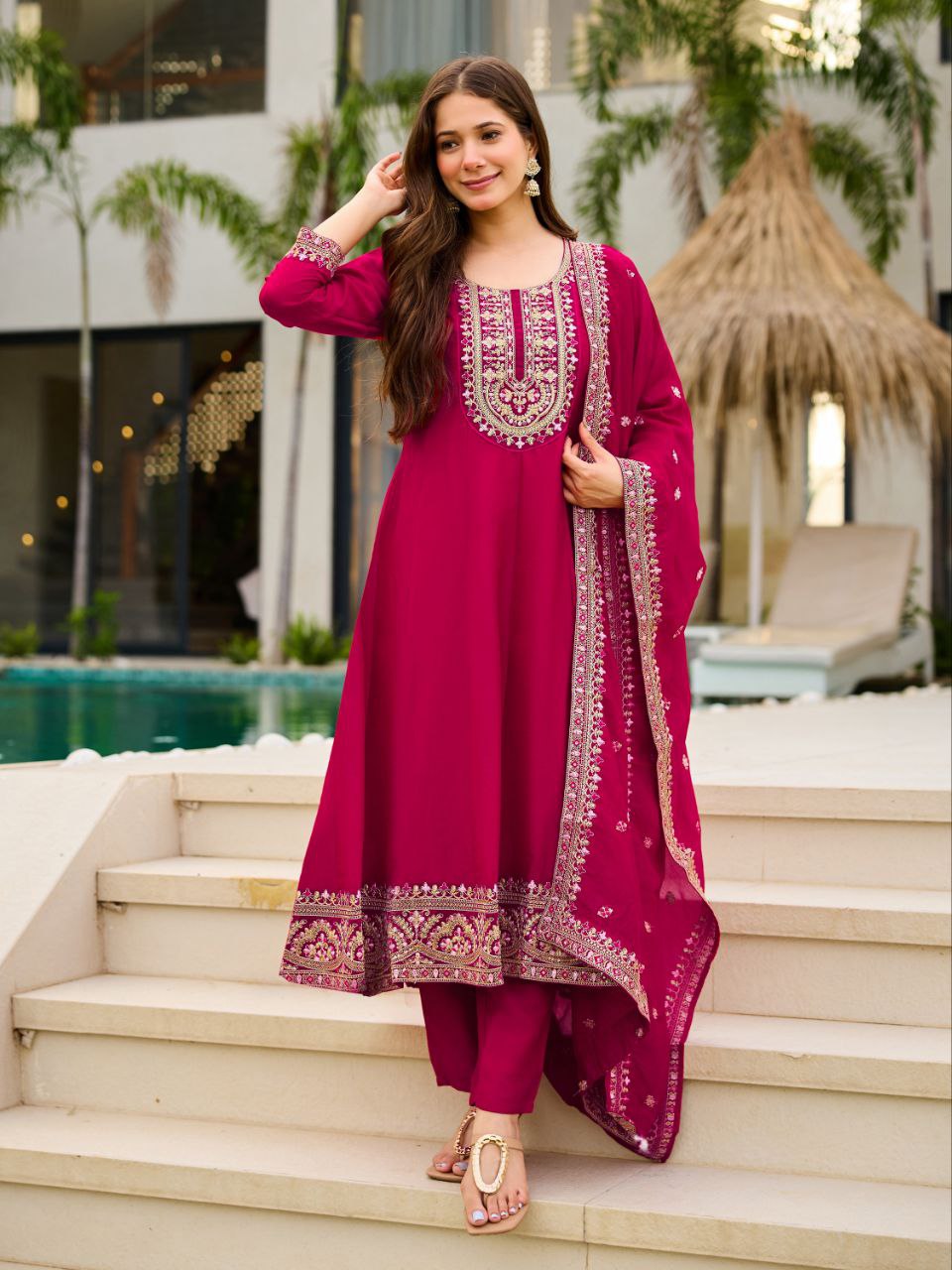 Women Ethnic Motifs Printed Anarkali Kurta with Trouser & Dupatta