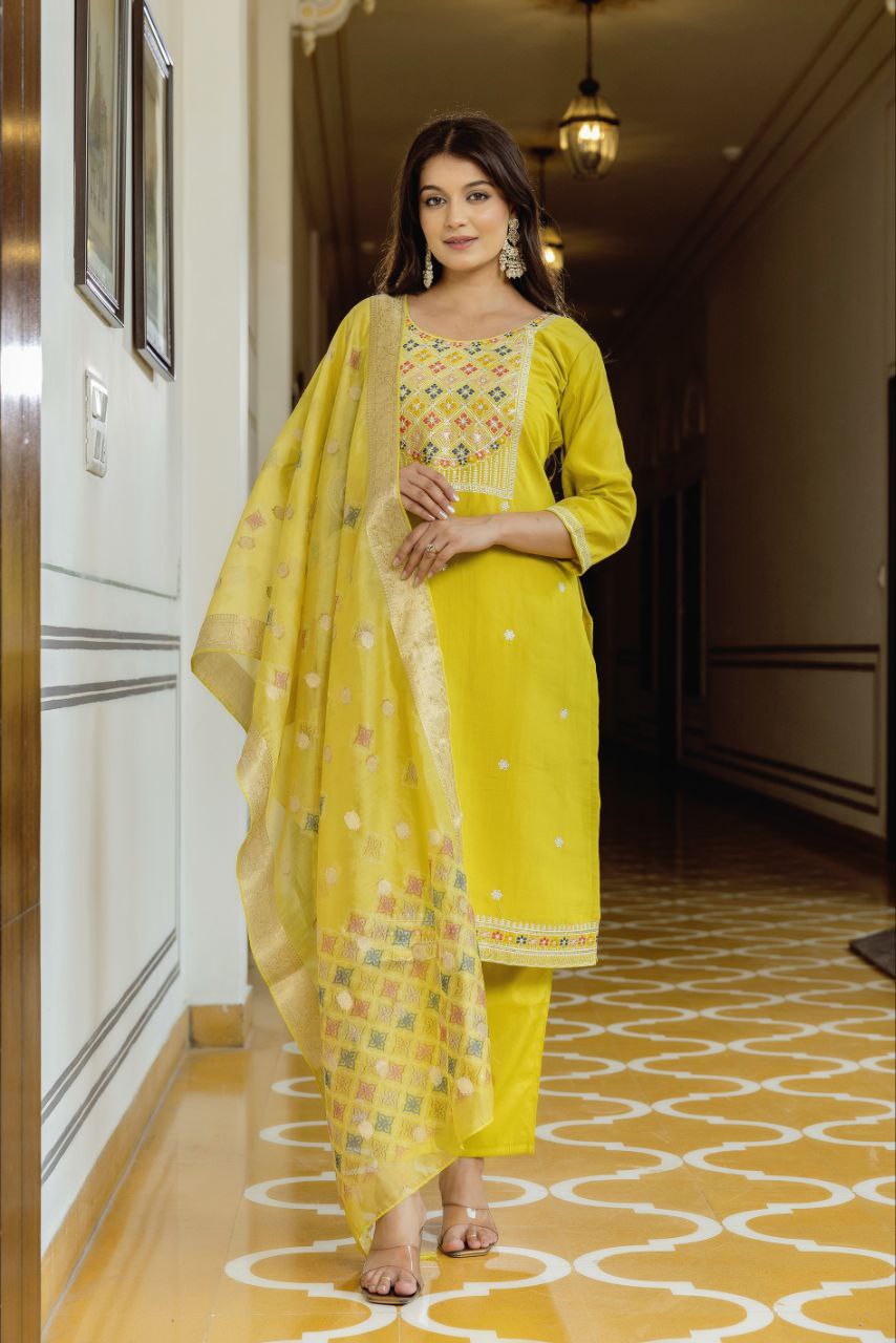 Rangrsa Ethnic Motifs Embroidered Regular Thread Work Kurta With Trousers & Dupatta