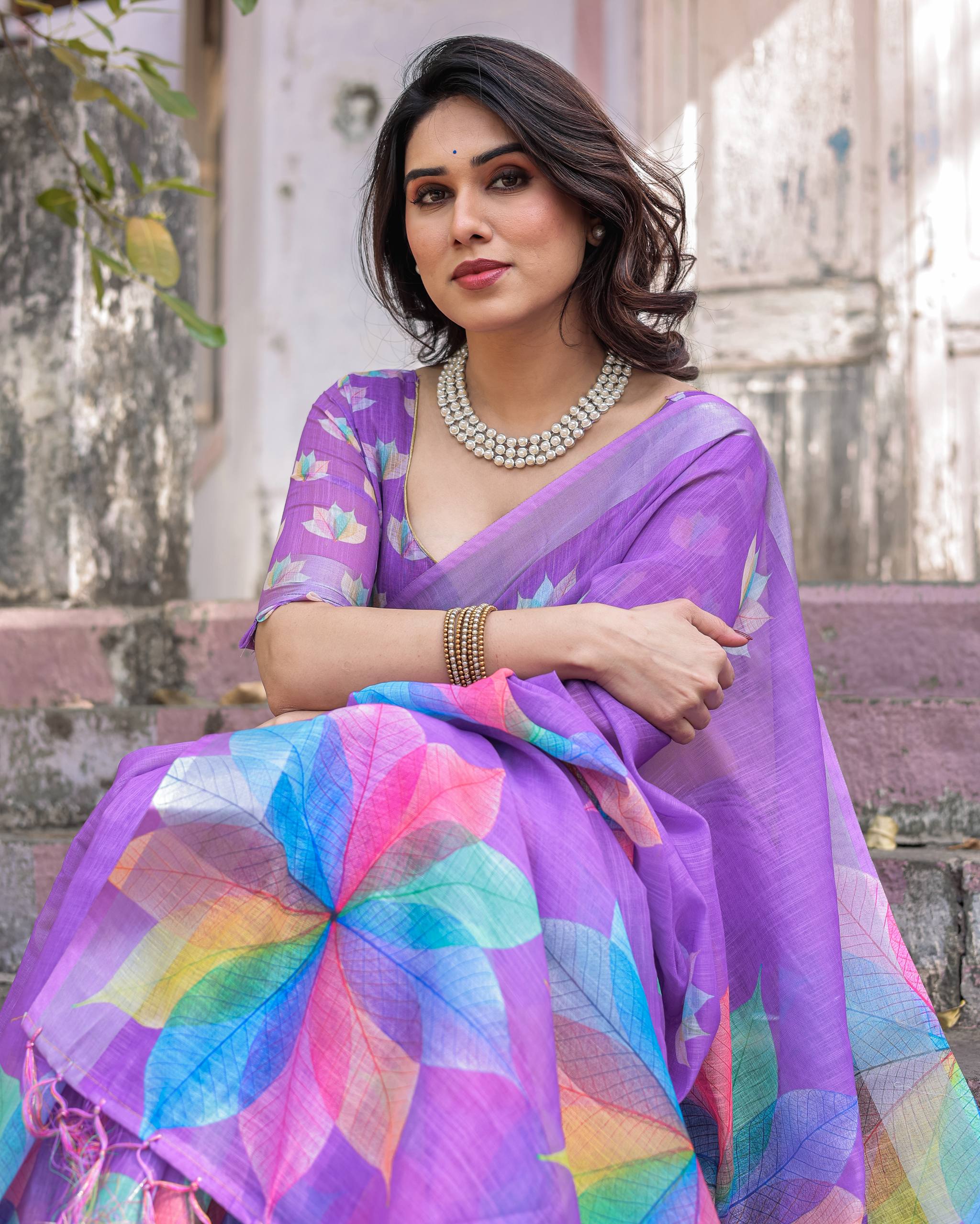 New South Hit Printed Linen Cotton Saree with Blouse