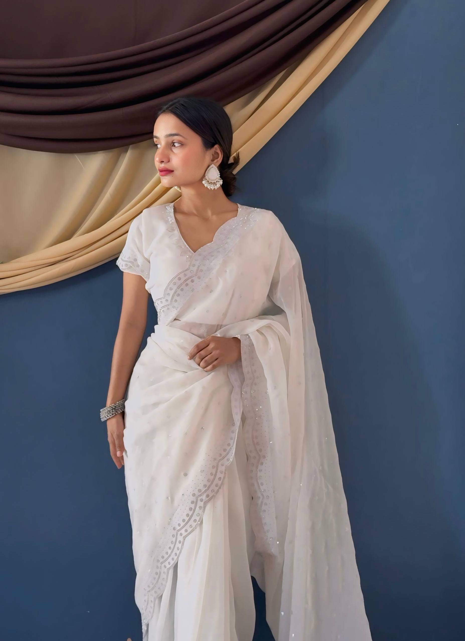 Soft Georgette Designer Party Wear Saree With Swarovski Zarkan Work