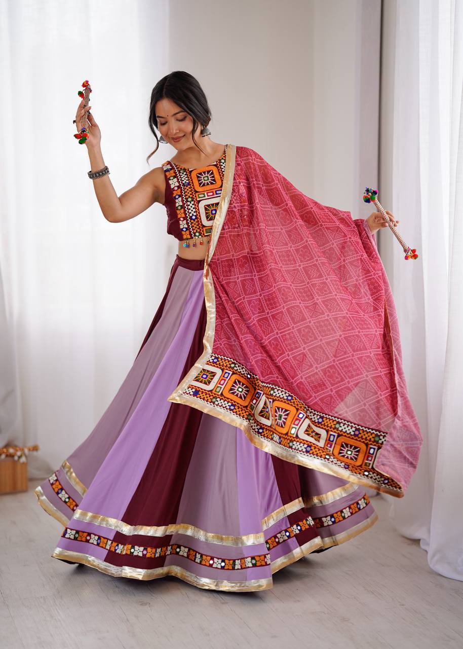 Navratri Special Heavy Rayon Lehenga Choli with Real Mirror & Gamthi Thread Work