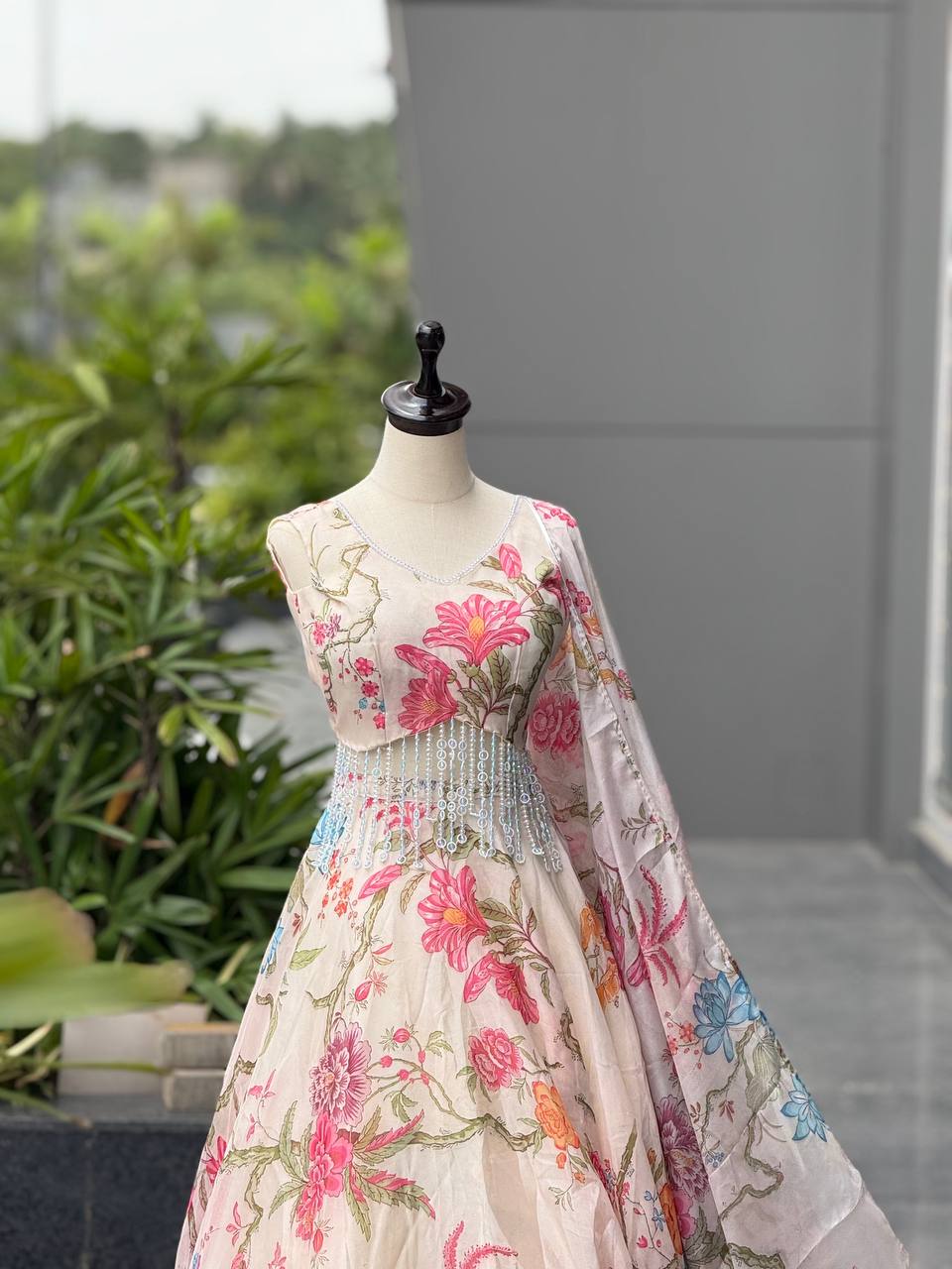 Pure jimmy Organza digital printed lehnga