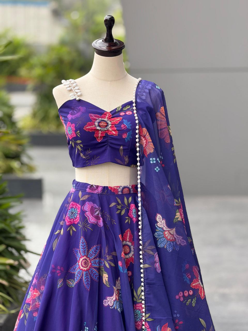 Pure organza silk digital printed lehnga