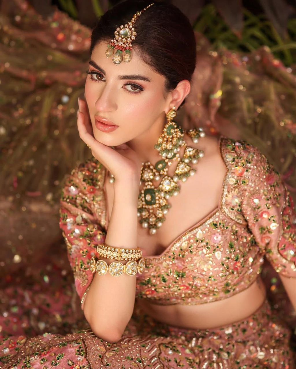 Designer Slub Silk Embroidered Peach Pink Elegance Lehenga