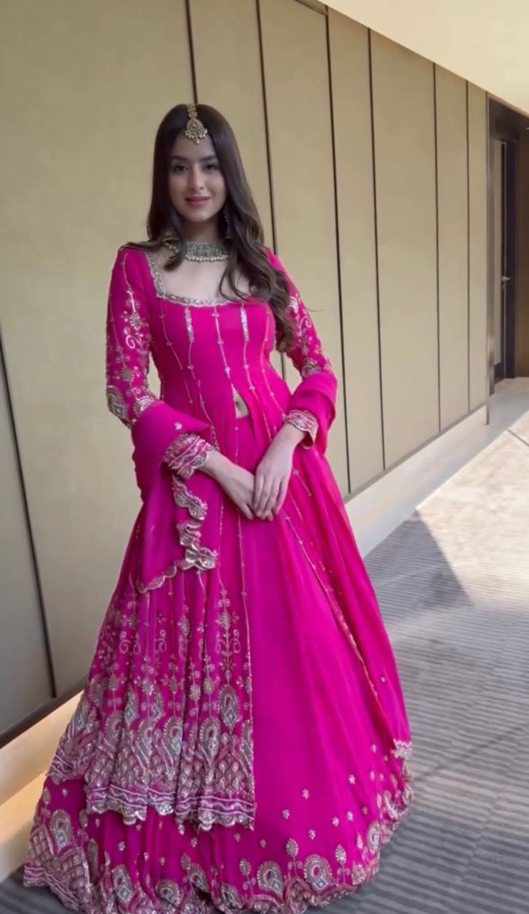 Designer Faux Georgette Lehenga Set with Embroidery Sequins & Dupatta