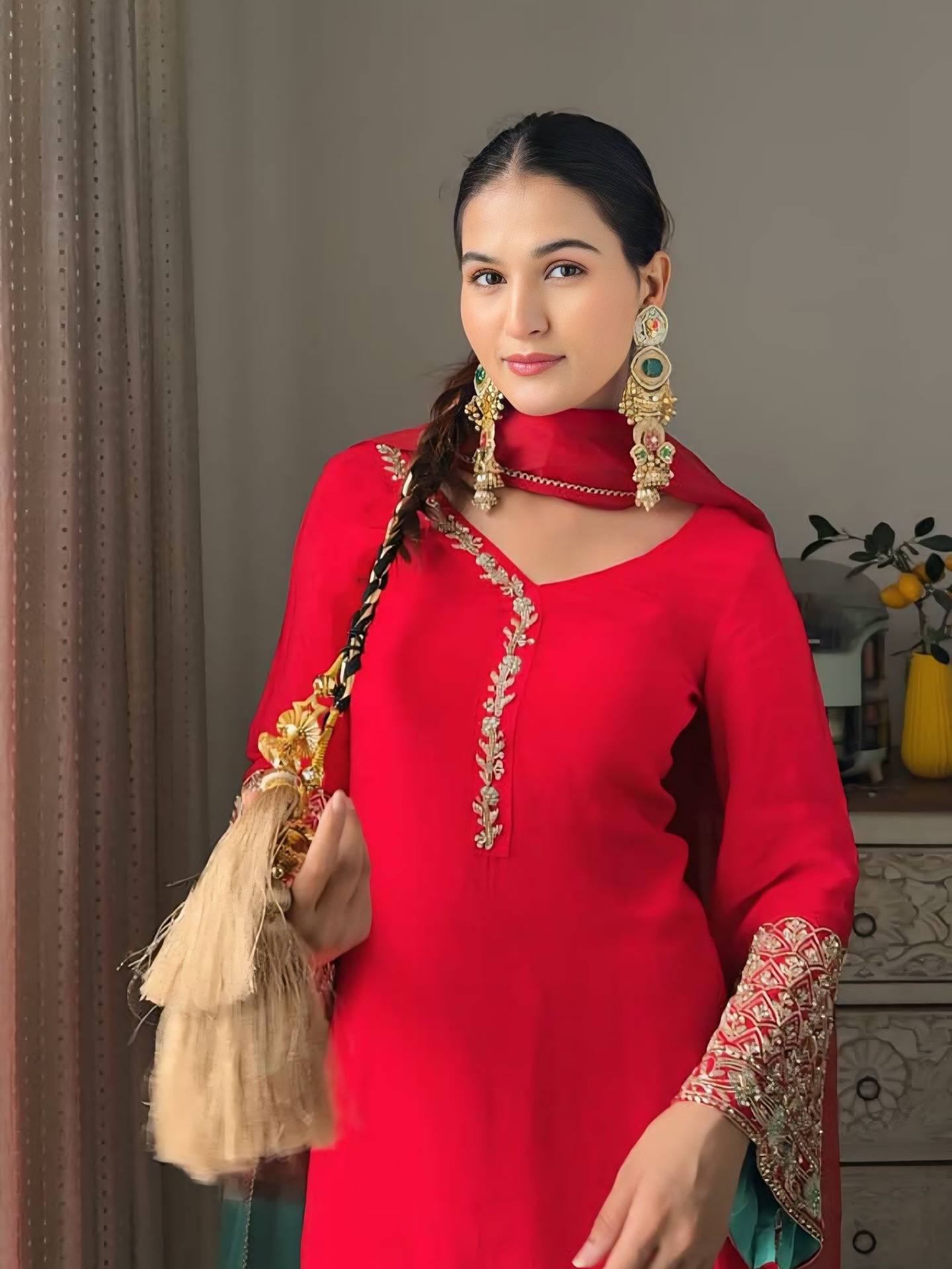 Designer Farsi Top & Salwar Set with Fancy Dupatta and Embroidery Work