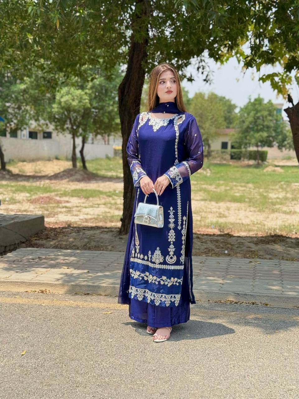 Designer Faux Georgette Top & Bottom Set with Dupatta – Heavy Embroidery & Sequence Work