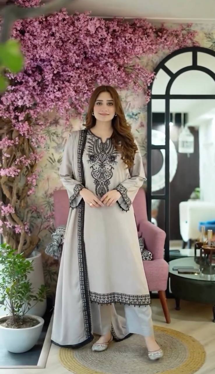 Designer Party Wear Faux Georgette Suit Set with Embroidery / rangrasa